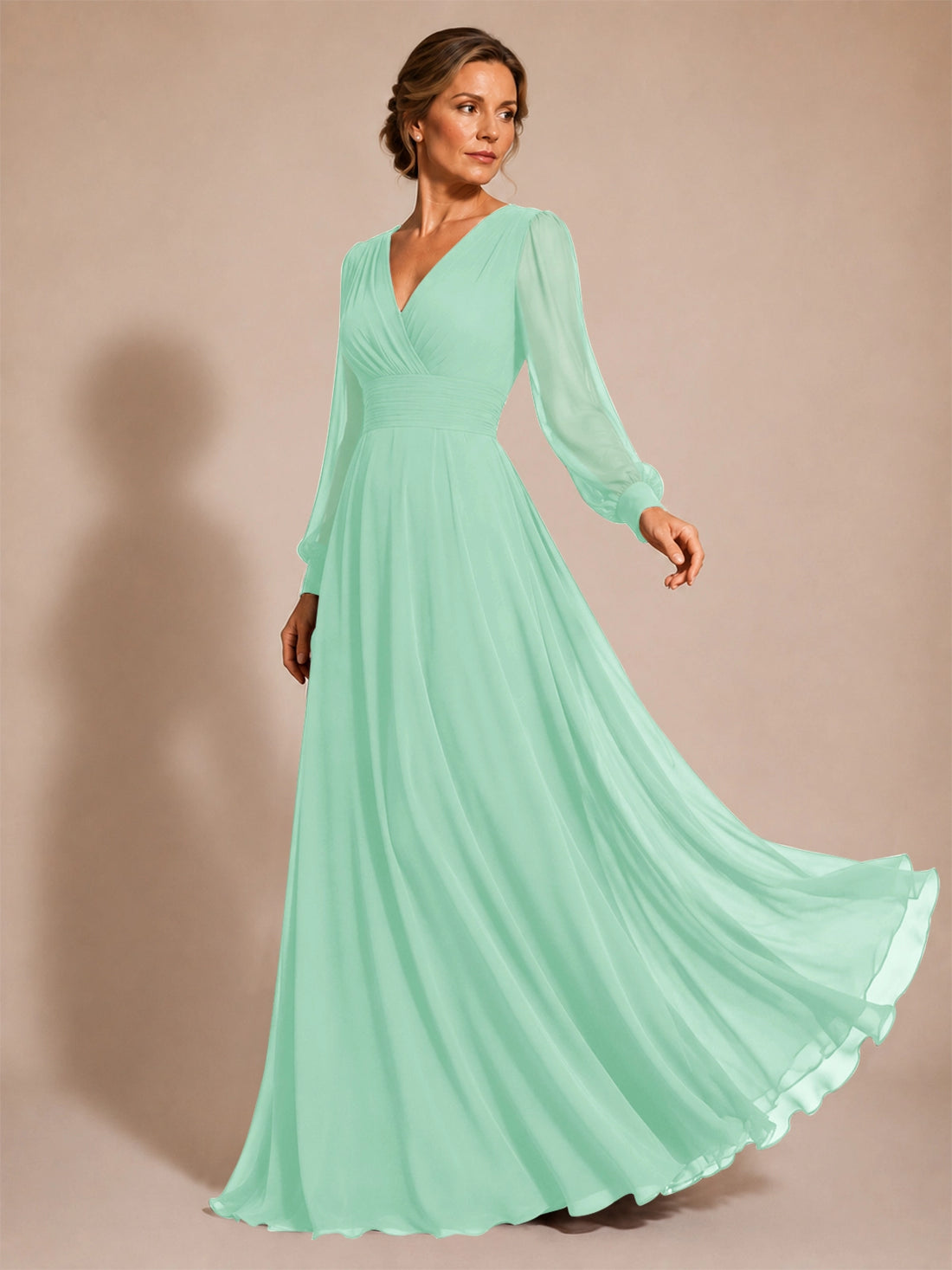 Chiffon Mother of the Bride Dress with Long Sleeves 