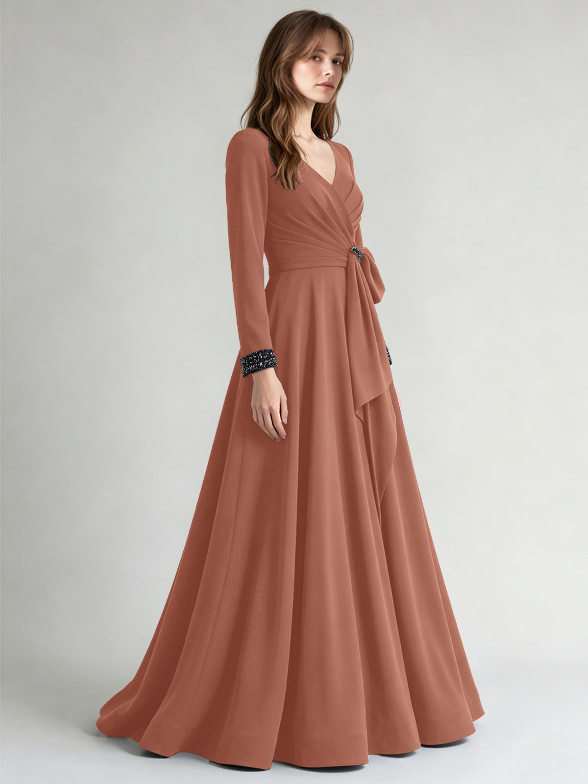 Stretch Satin Mother of the Bride Dress with Crystal