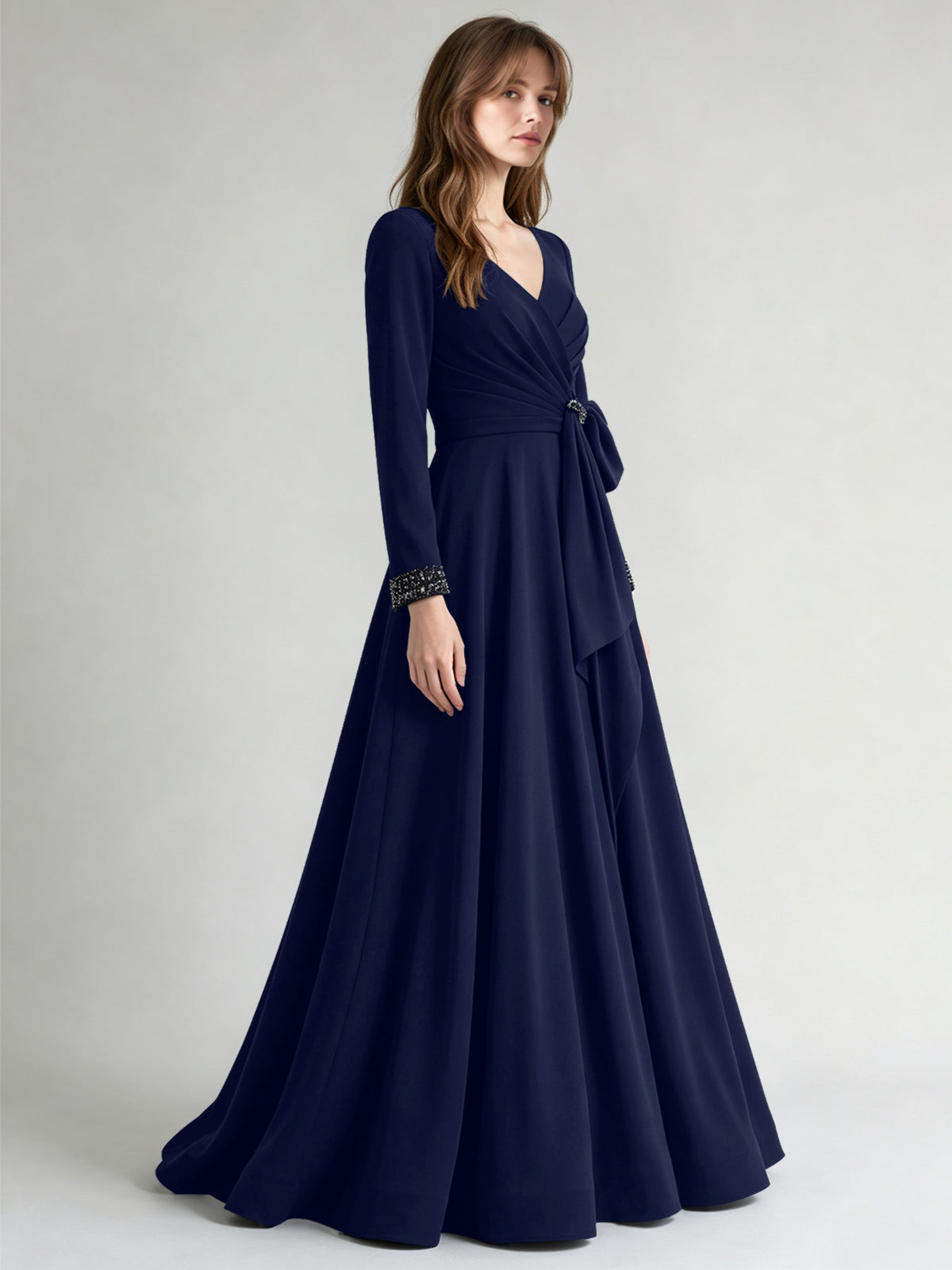 Stretch Satin Mother of the Bride Dress with Crystal