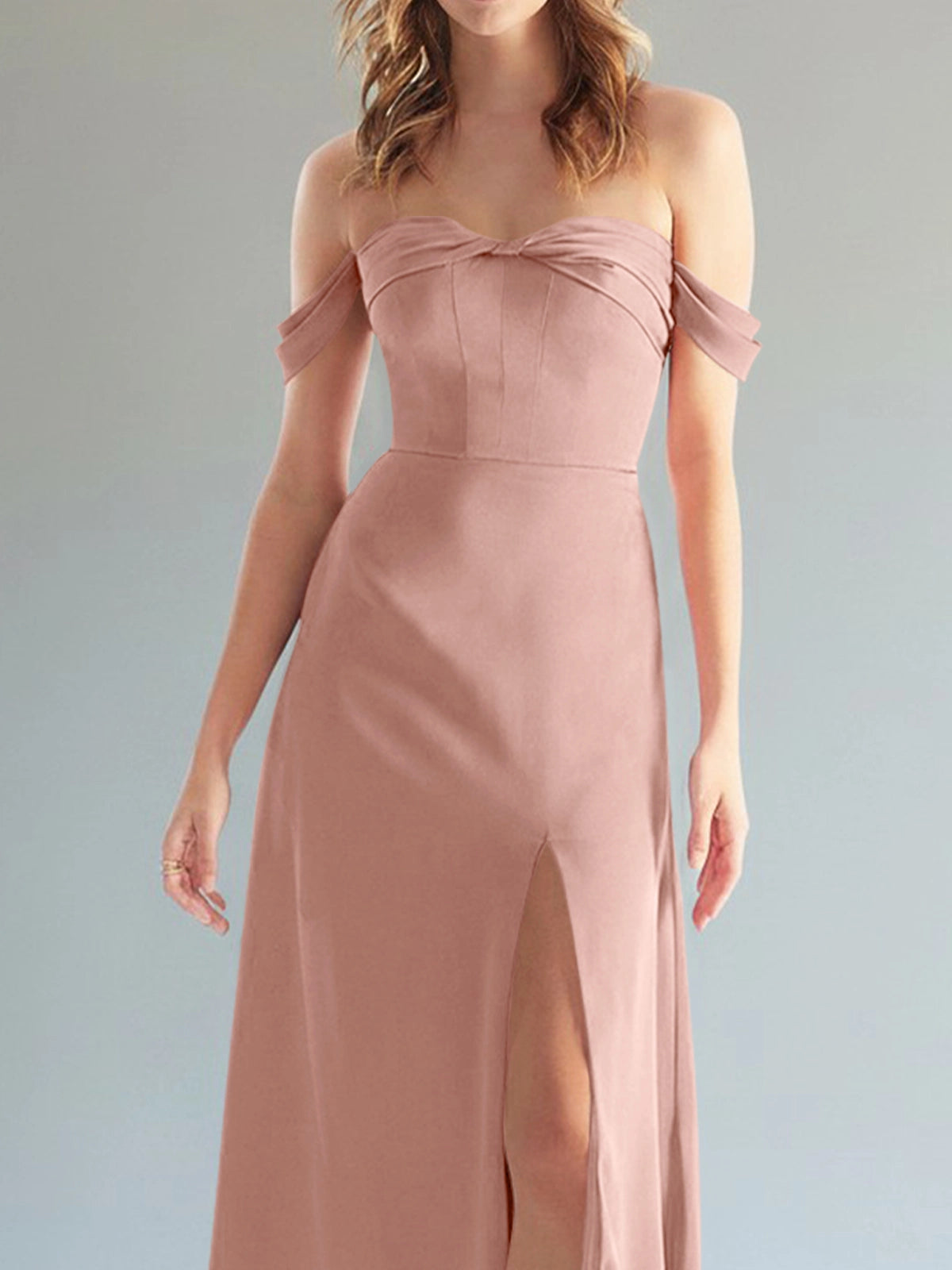 Off-the-Shoulder Slit Bridesmaid Dress 