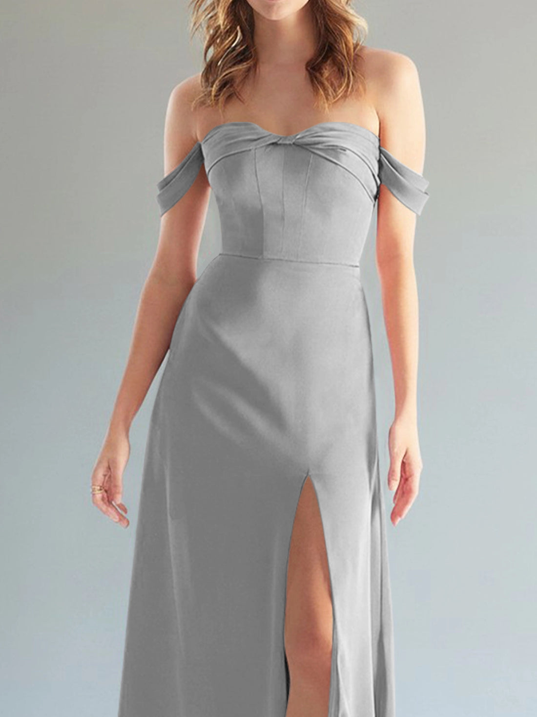 Off-the-Shoulder Slit Bridesmaid Dress 