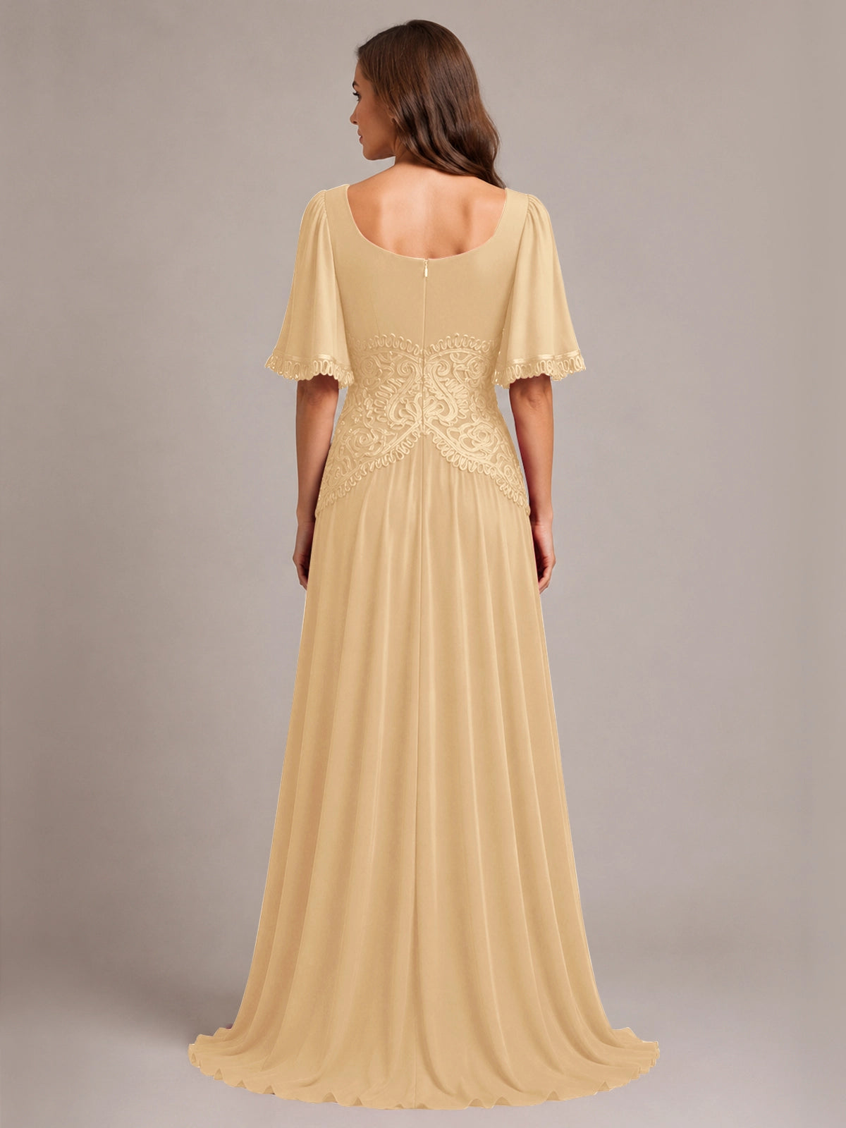 Cowl Neck Mother of the Bride Dress with Applique 
