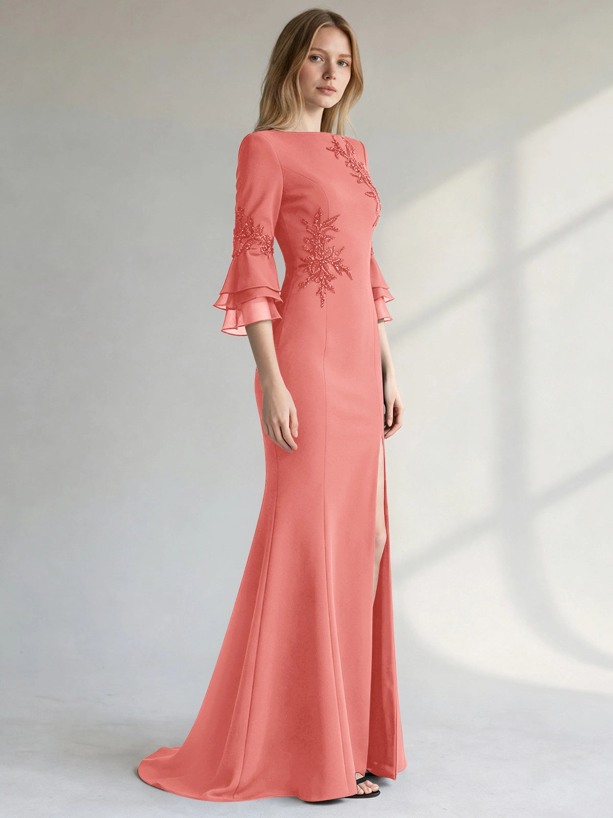 Chiffon Mother of the Bride Dress with 3/4 Sleeves