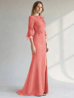 Chiffon Mother of the Bride Dress with 3/4 Sleeves