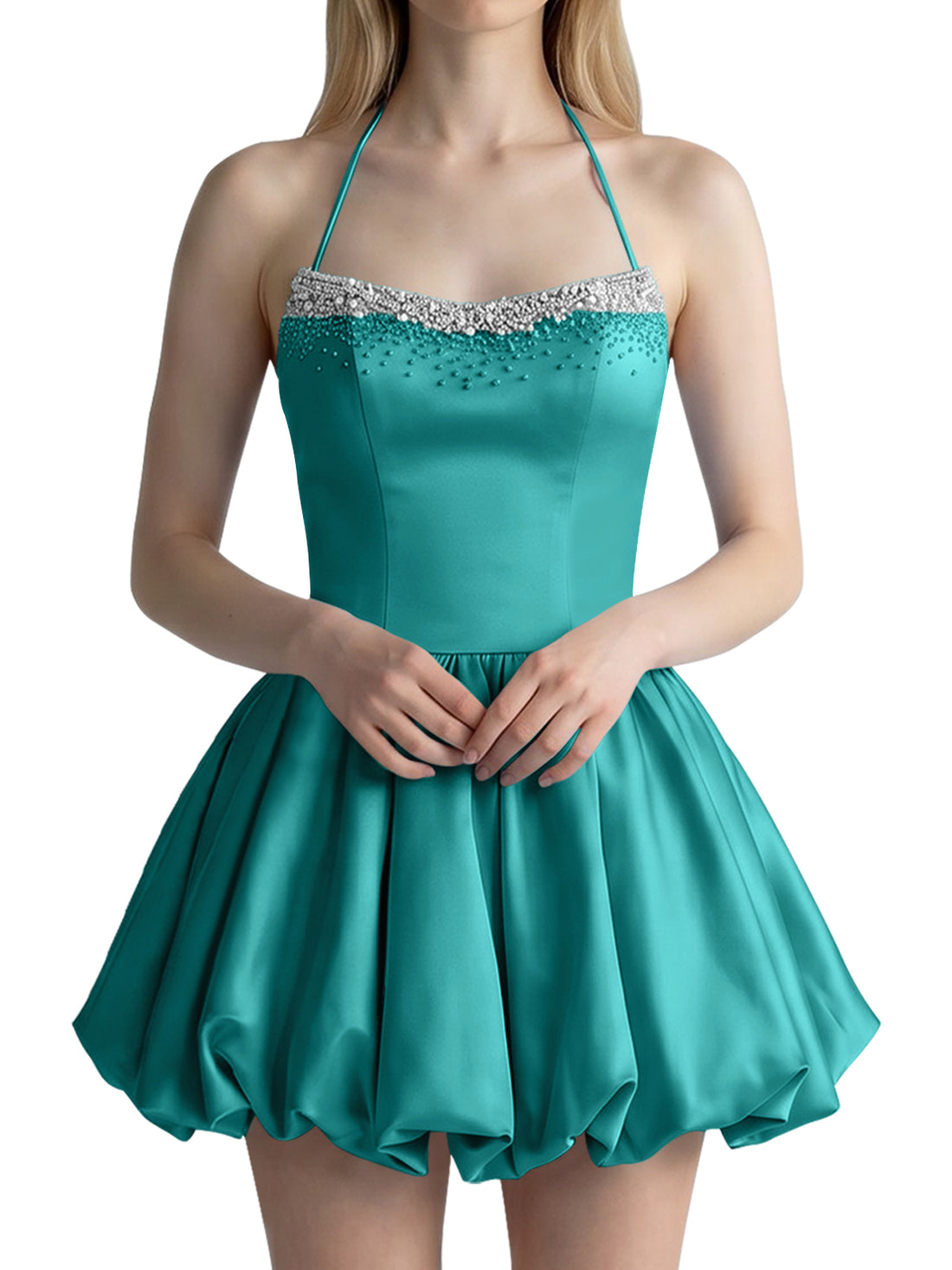 Beading Bubble Hem Mini Dress 