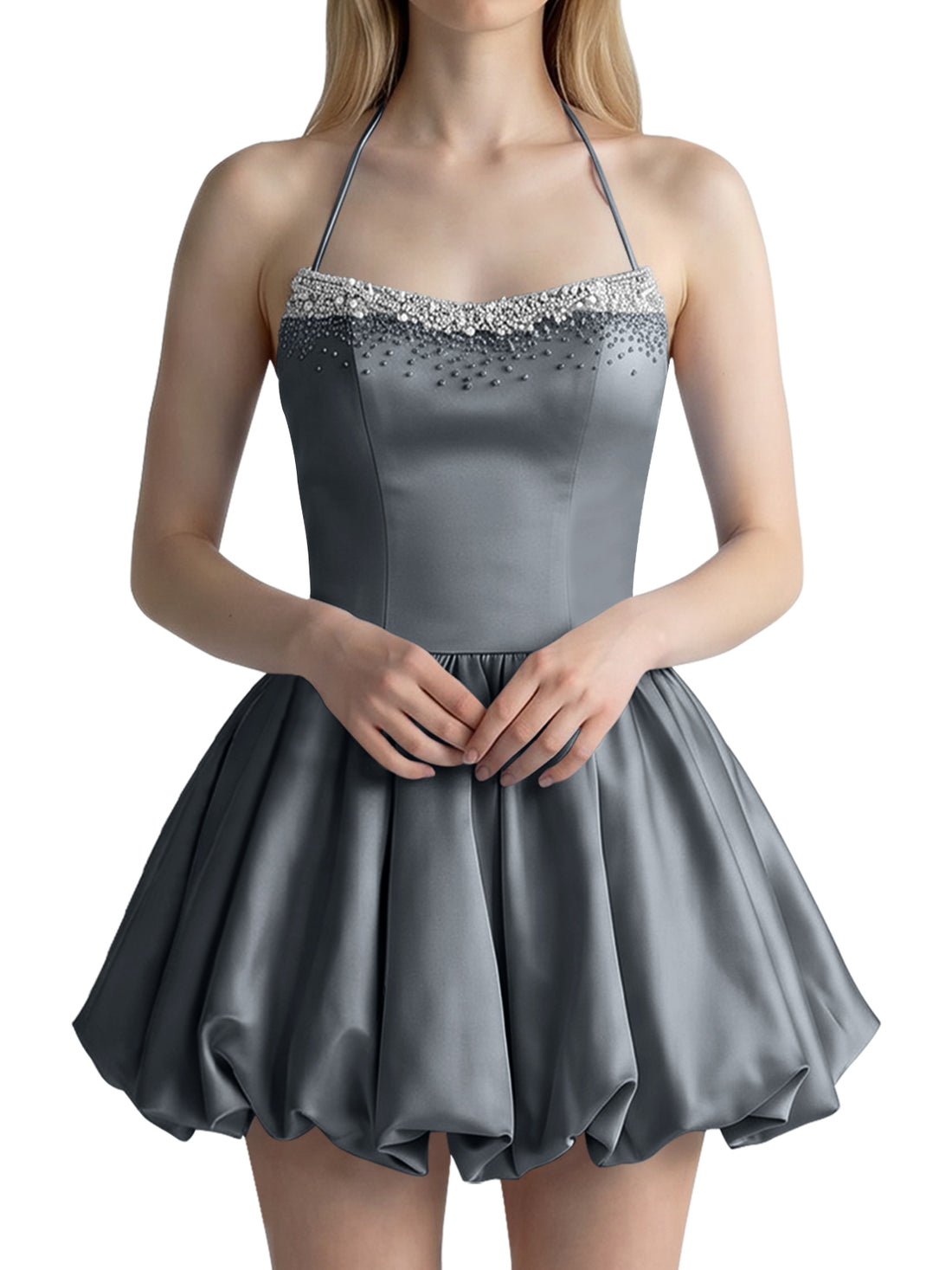 Beading Bubble Hem Mini Dress 