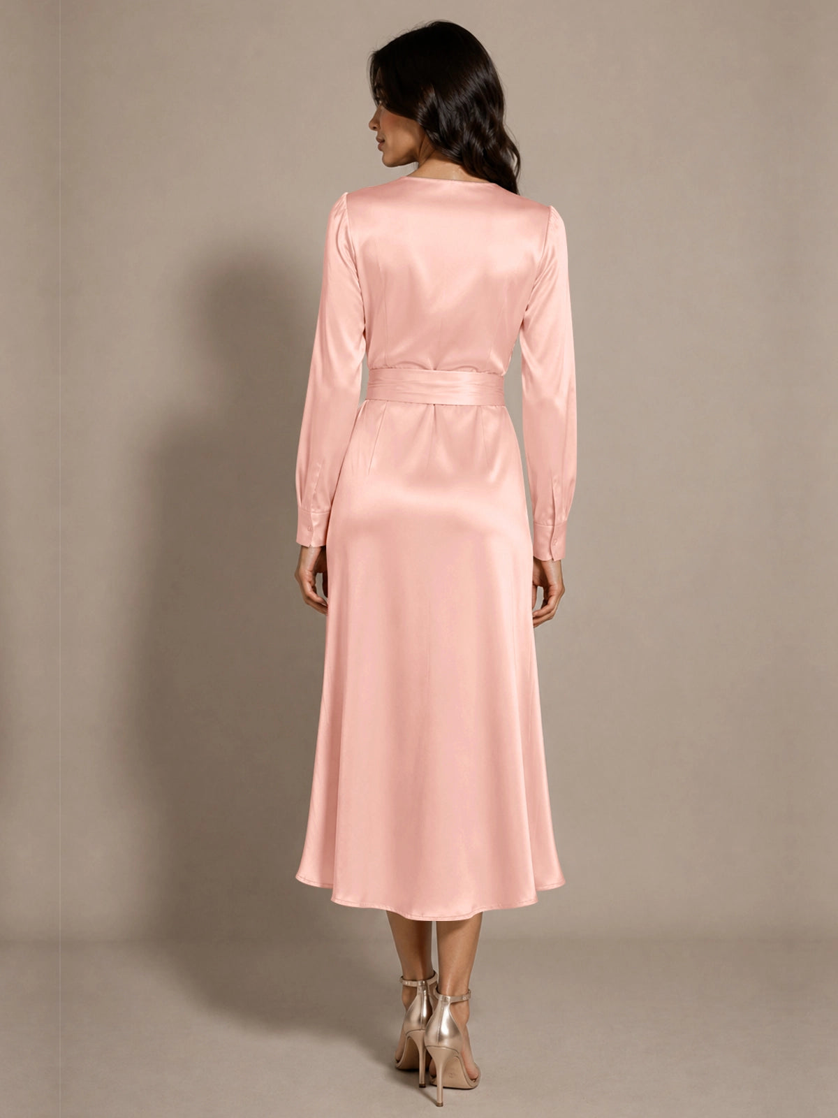 Silk-like Mother of the Bride Dress with Self-Tie Sash 