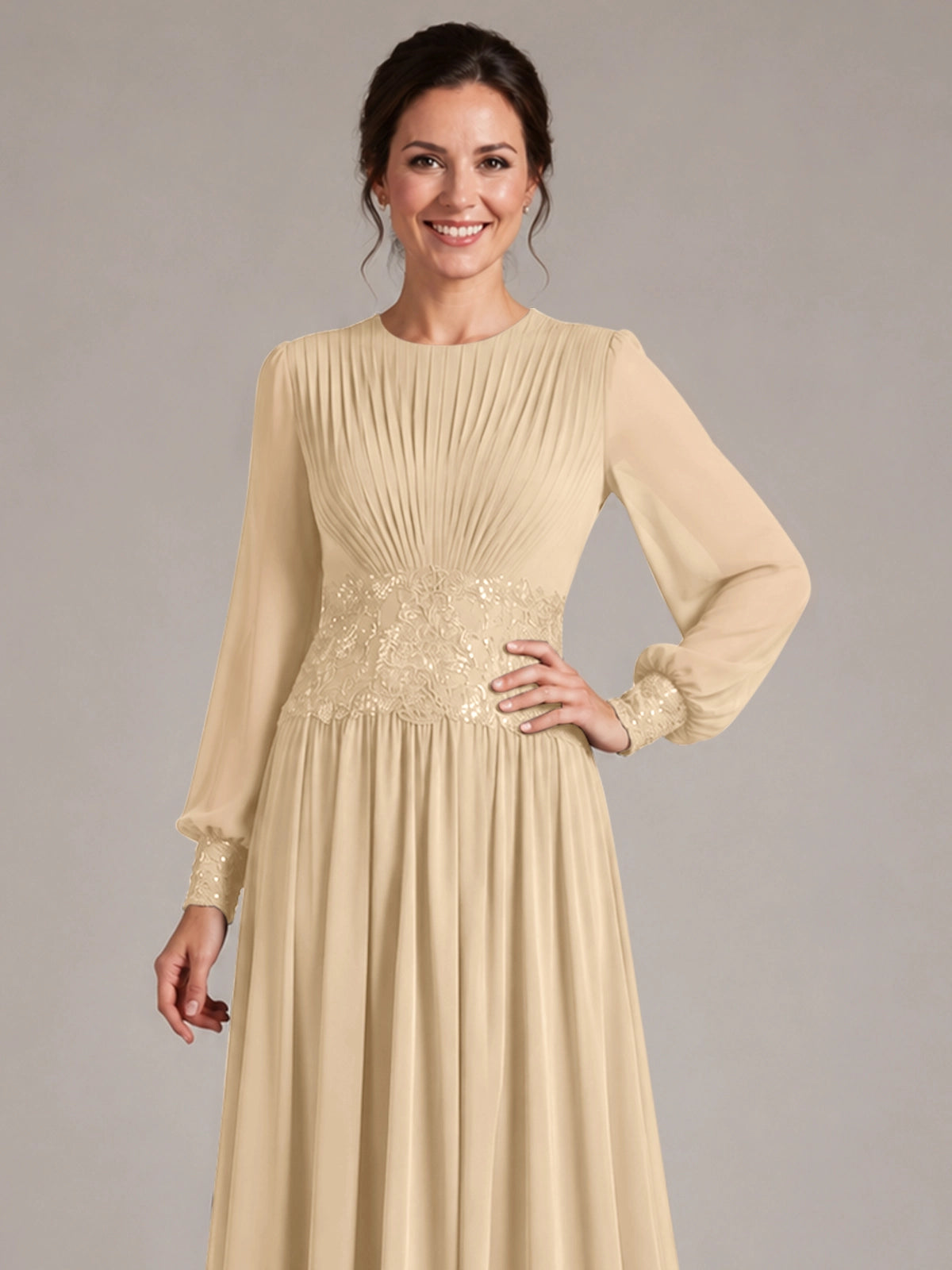 Chiffon Mother of the Bride Dress with Jewel Neckline 