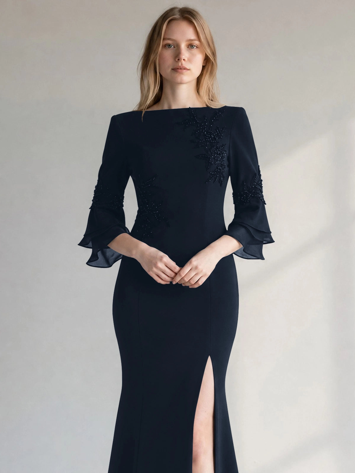 Chiffon Mother of the Bride Dress with 3/4 Sleeves