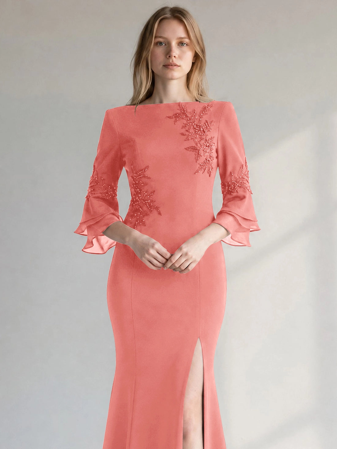 Chiffon Mother of the Bride Dress with 3/4 Sleeves