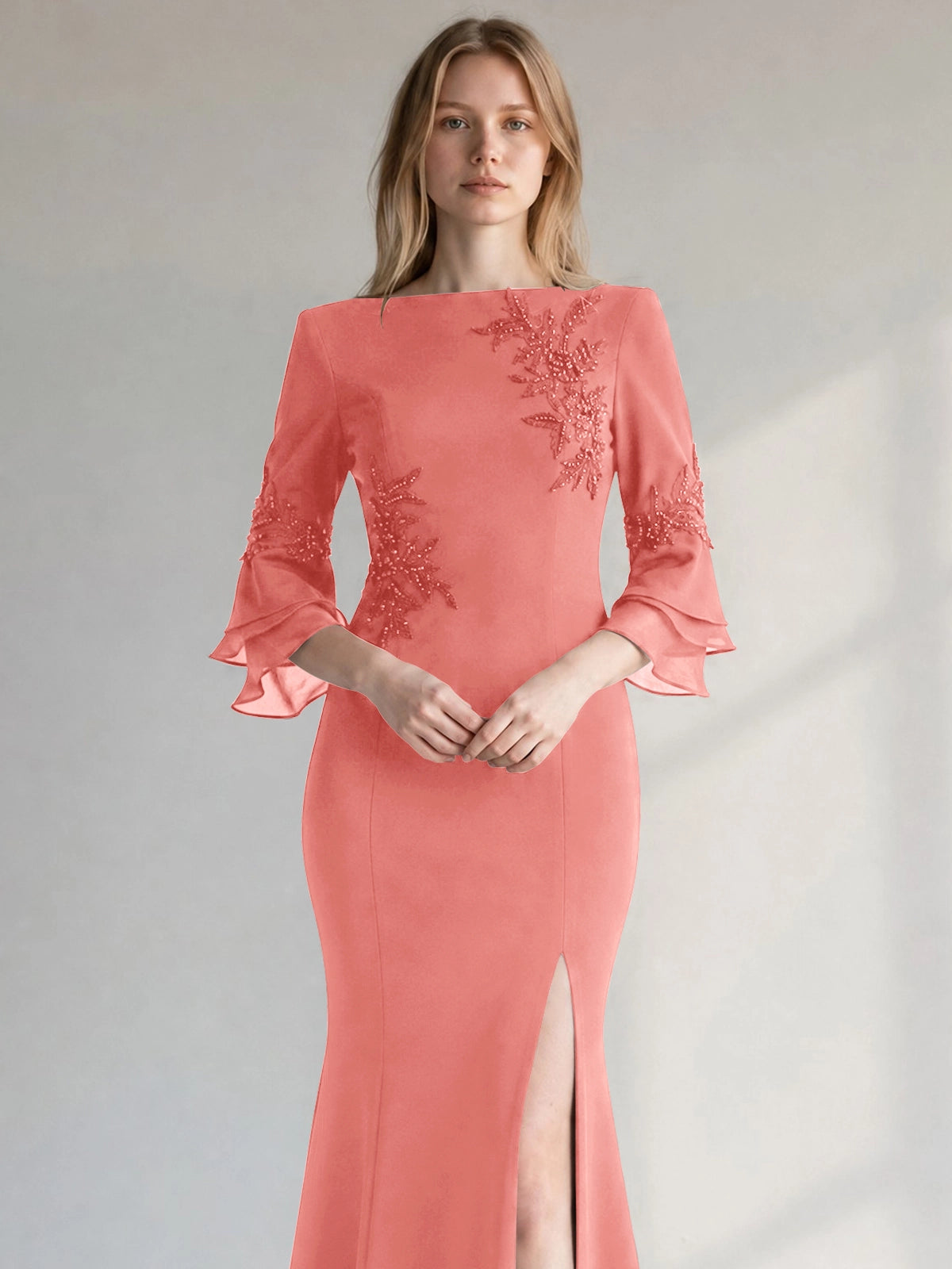 Chiffon Mother of the Bride Dress with 3/4 Sleeves