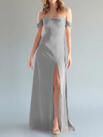 Off-the-Shoulder Slit Bridesmaid Dress 