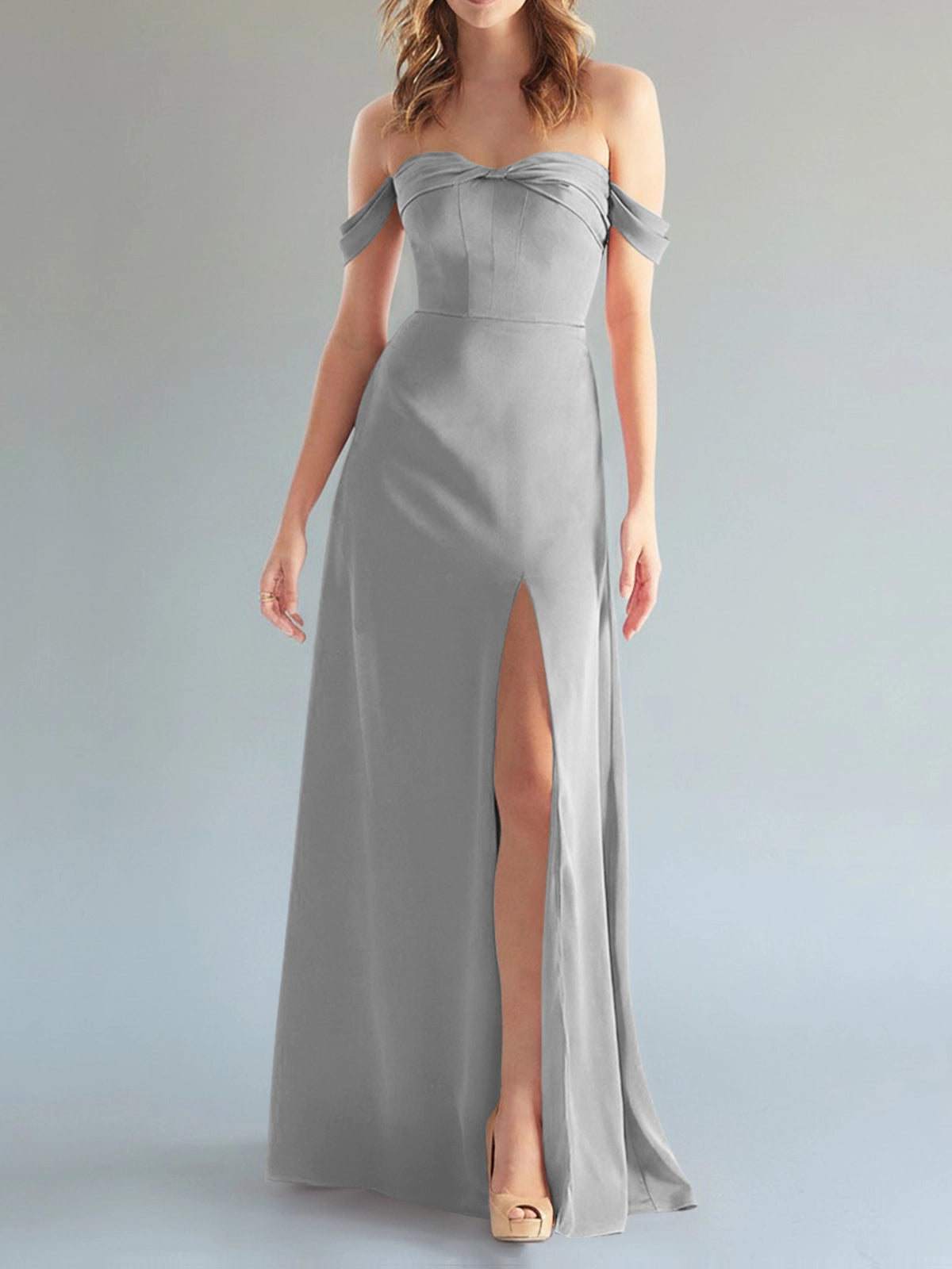 Off-the-Shoulder Slit Bridesmaid Dress 