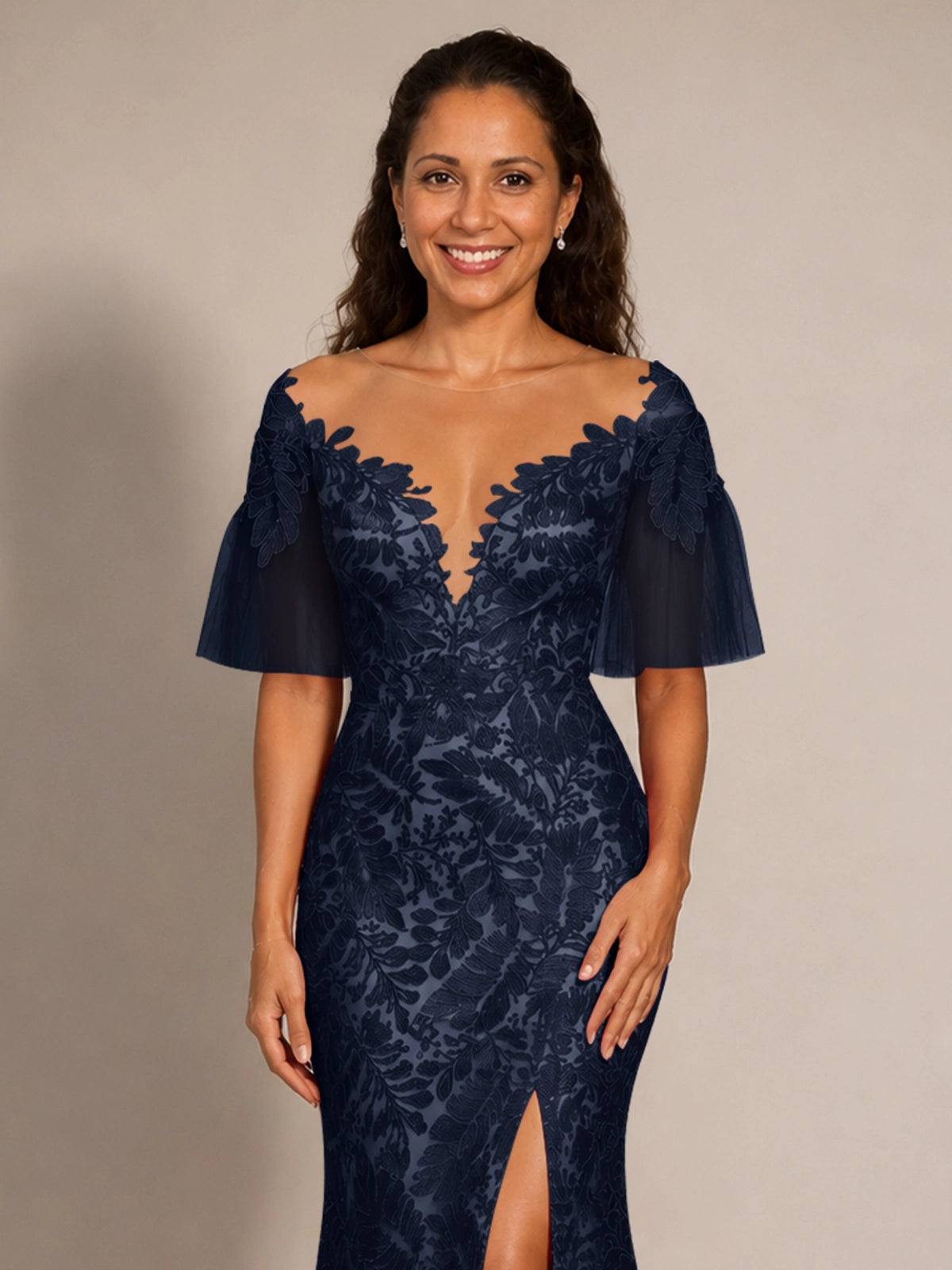 Mermaid Mother of the Bride Dress with V-neck 