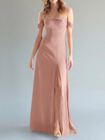 Off-the-Shoulder Slit Bridesmaid Dress 