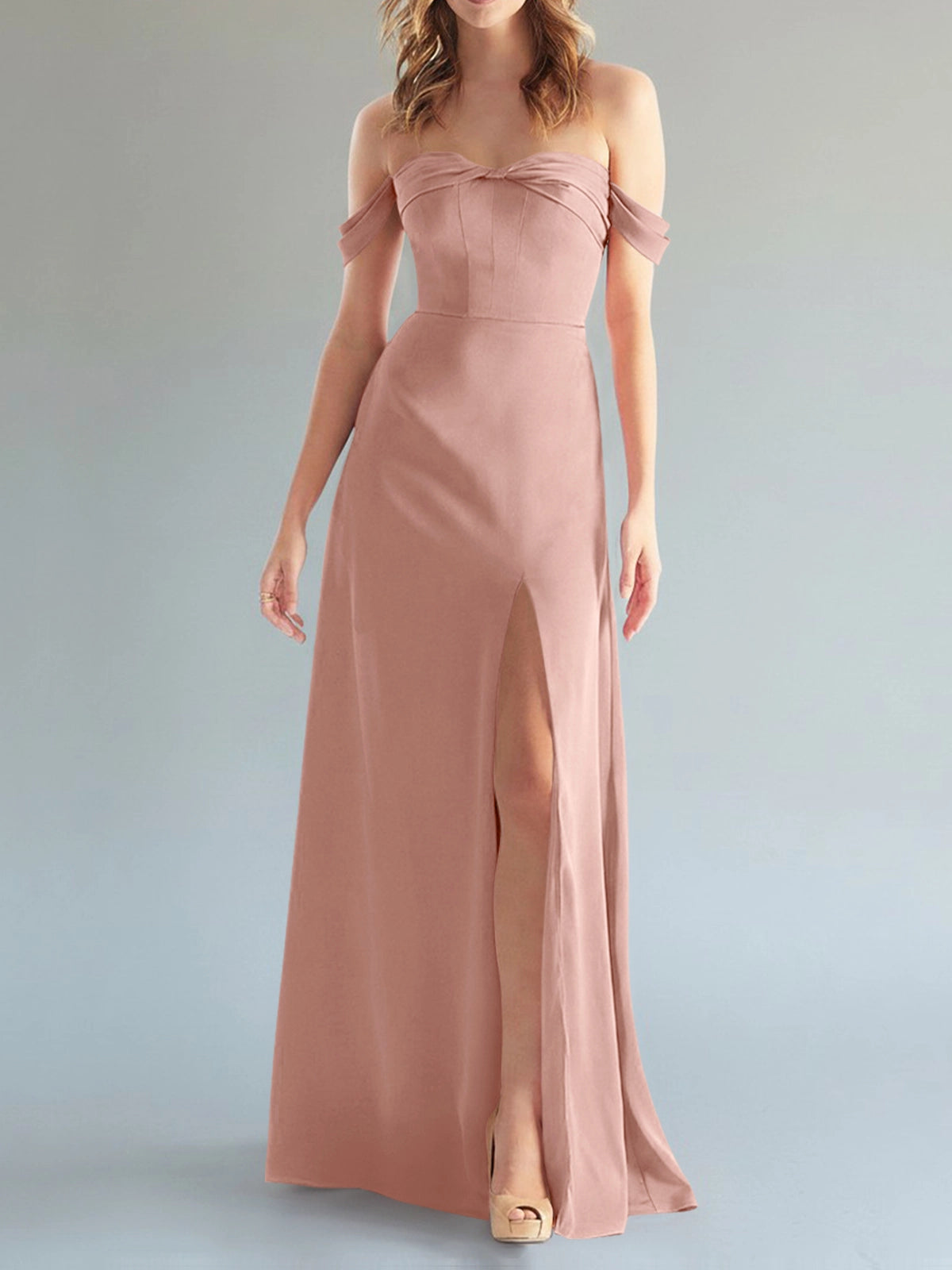 Off-the-Shoulder Slit Bridesmaid Dress 