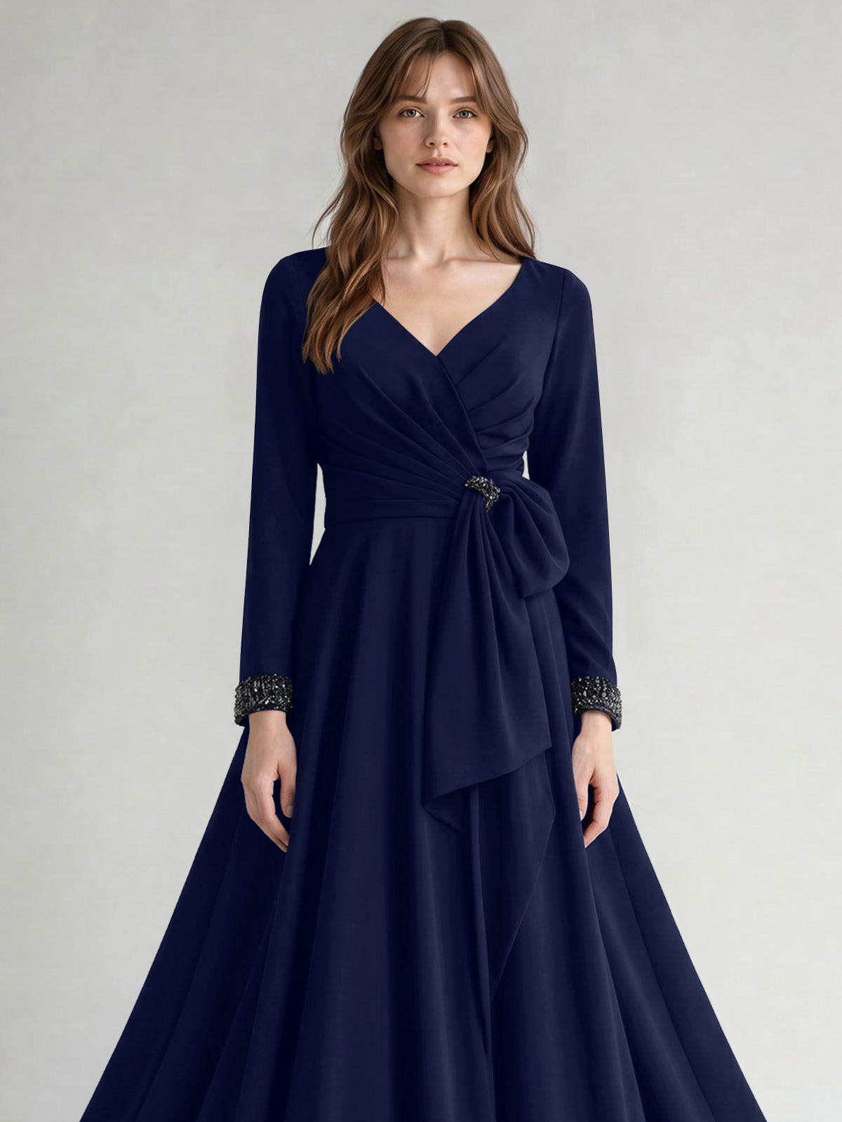 Stretch Satin Mother of the Bride Dress with Crystal