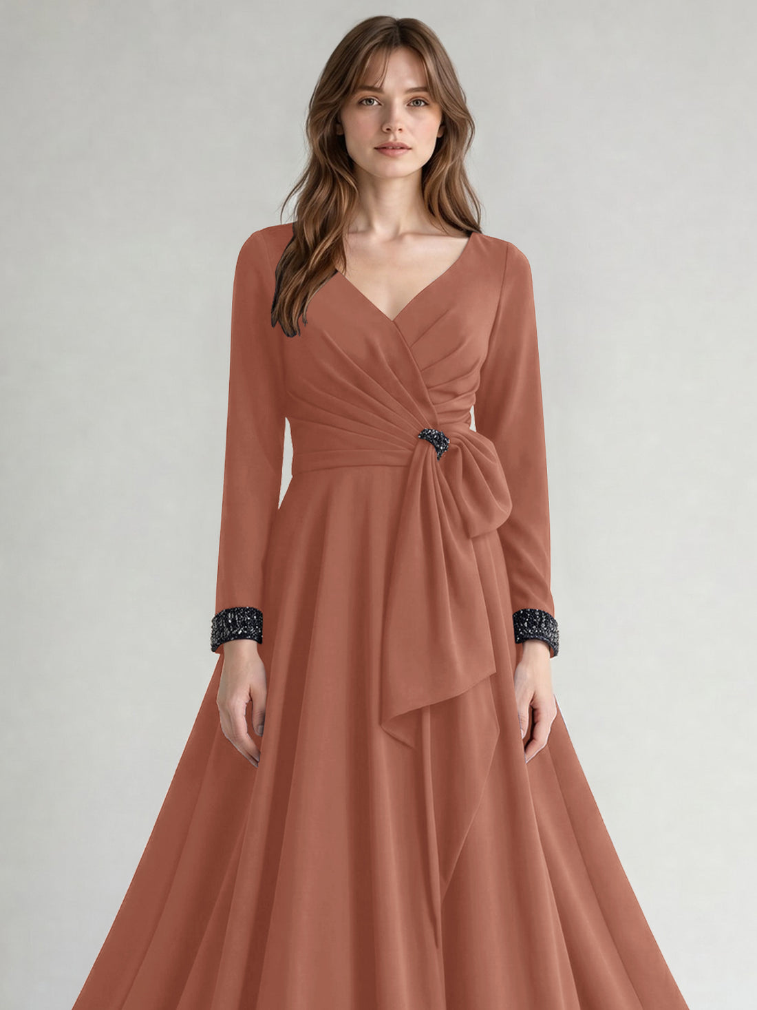 Stretch Satin Mother of the Bride Dress with Crystal