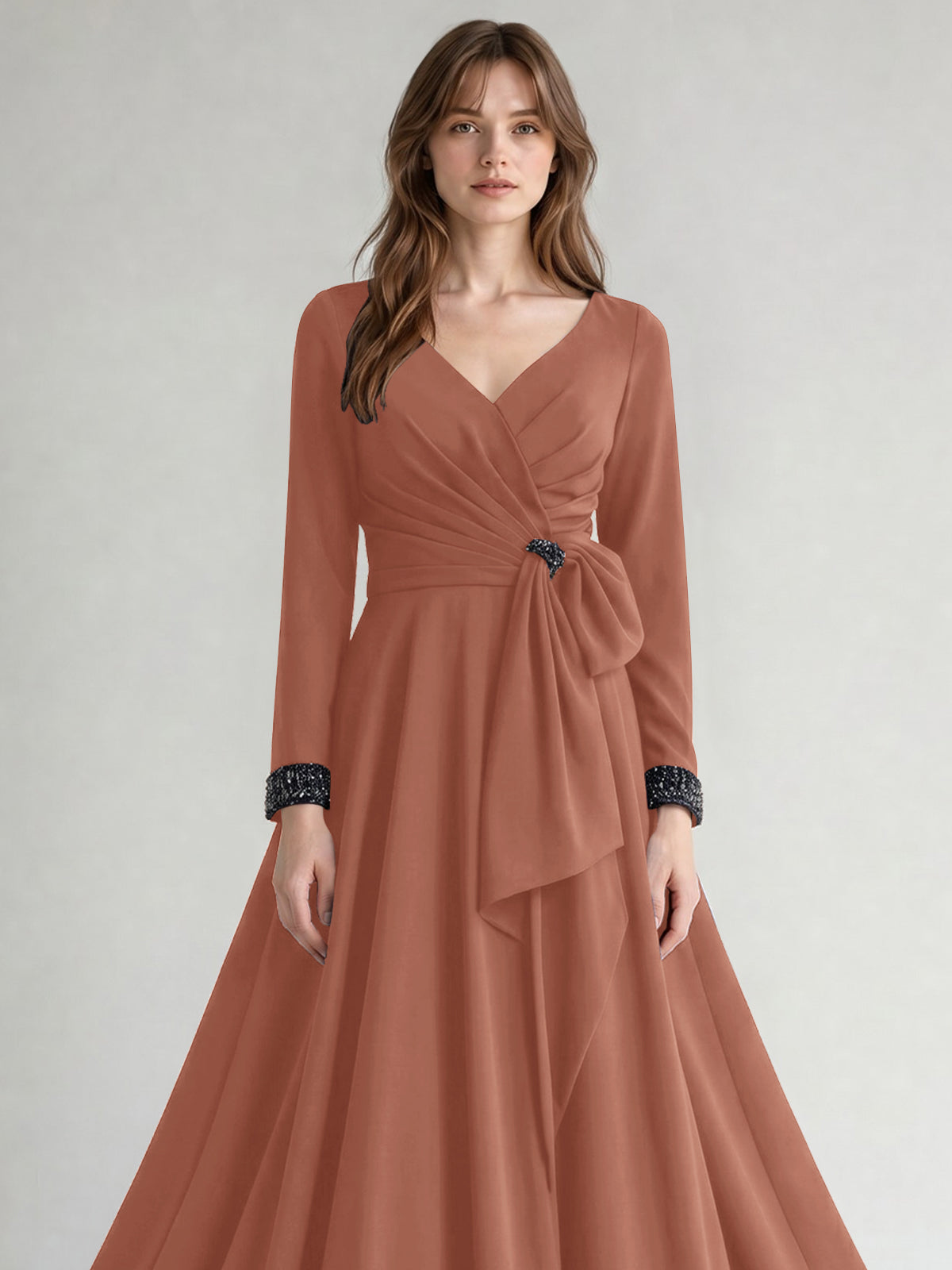 Stretch Satin Mother of the Bride Dress with Crystal