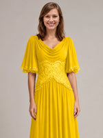 Cowl Neck Mother of the Bride Dress with Applique 