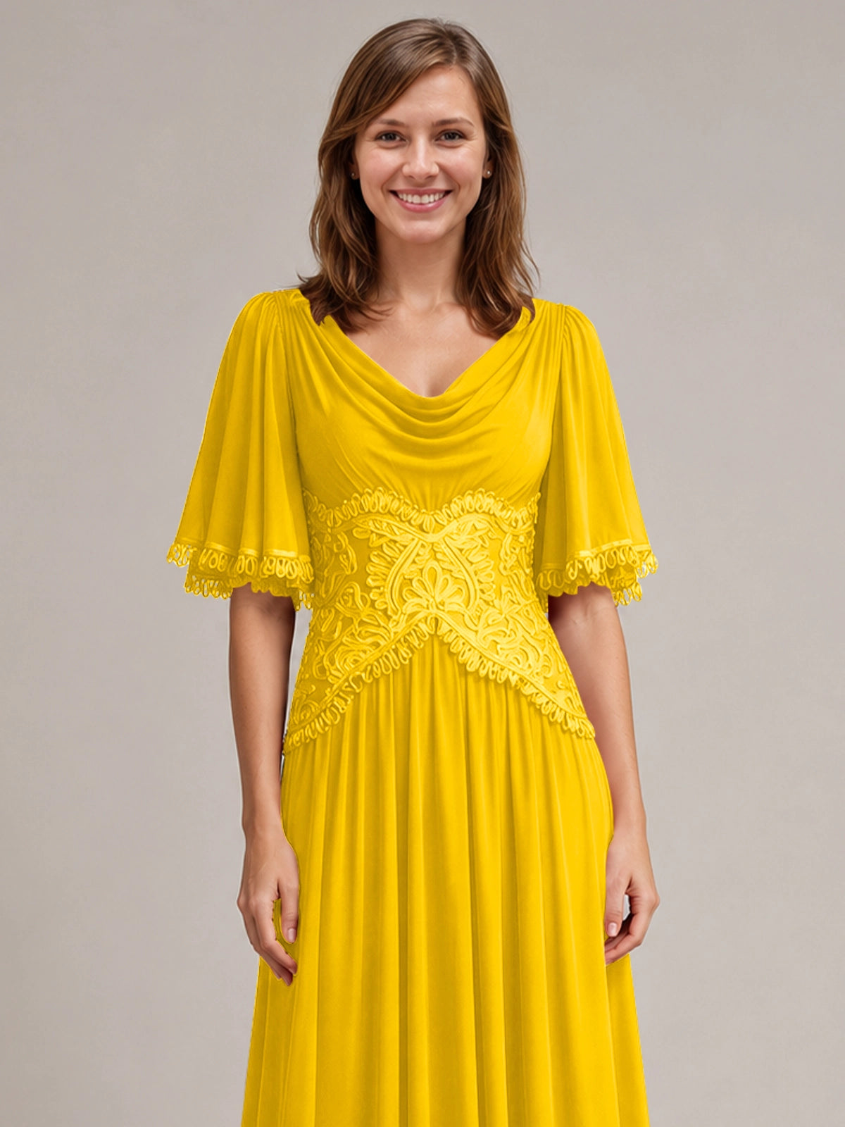 Cowl Neck Mother of the Bride Dress with Applique 