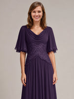 Cowl Neck Mother of the Bride Dress with Applique 