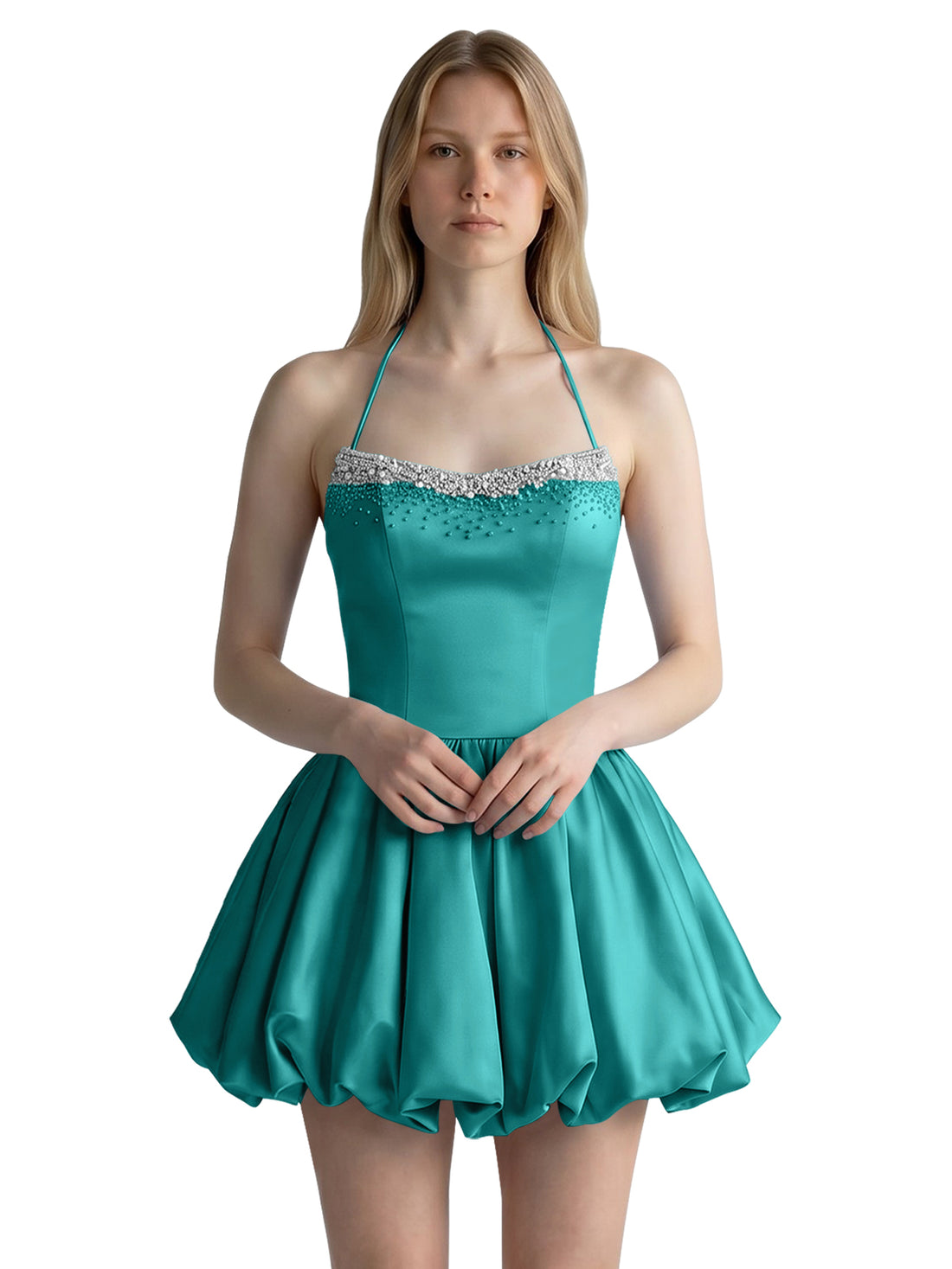 Beading Bubble Hem Mini Dress 