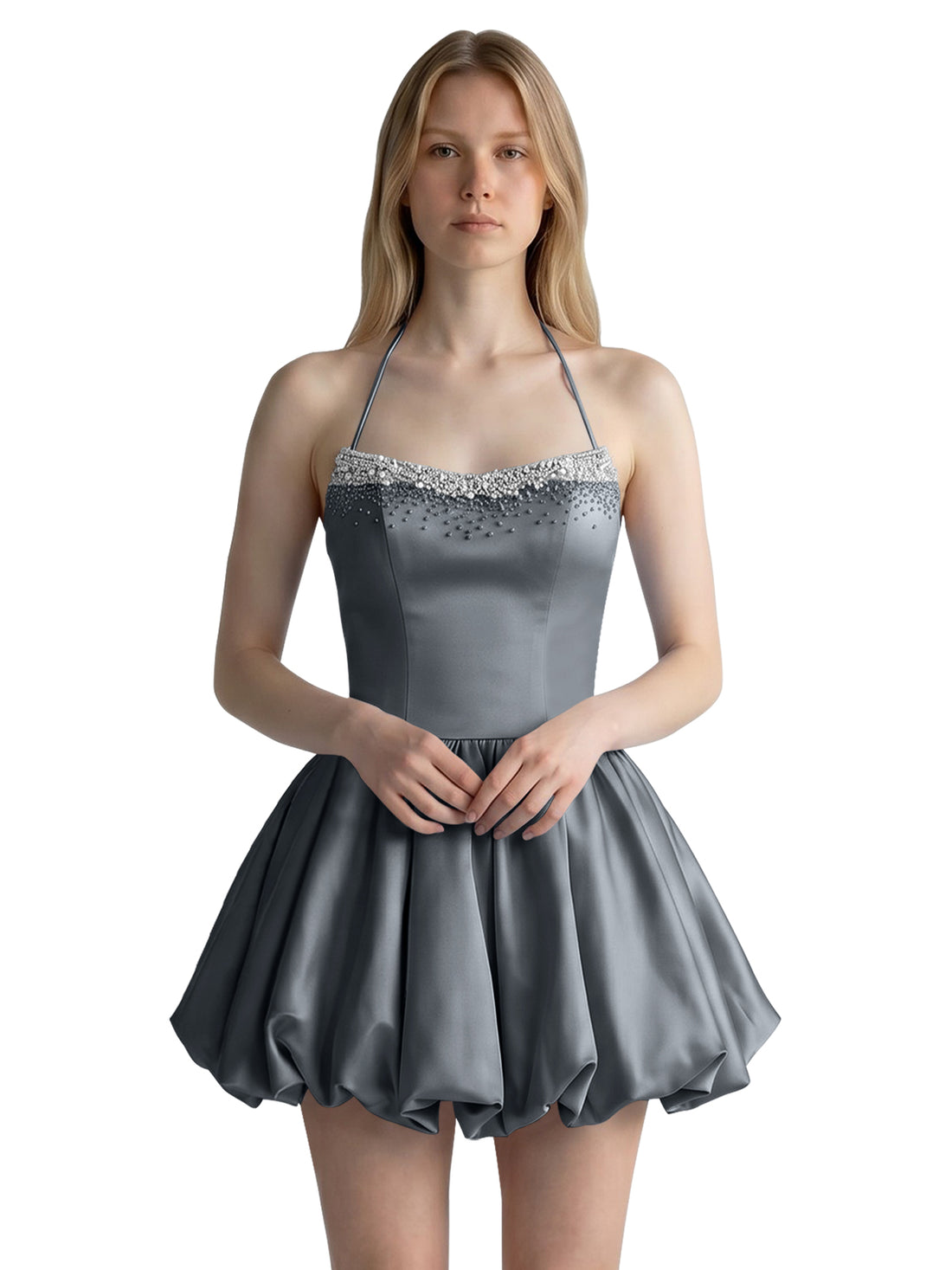 Beading Bubble Hem Mini Dress 