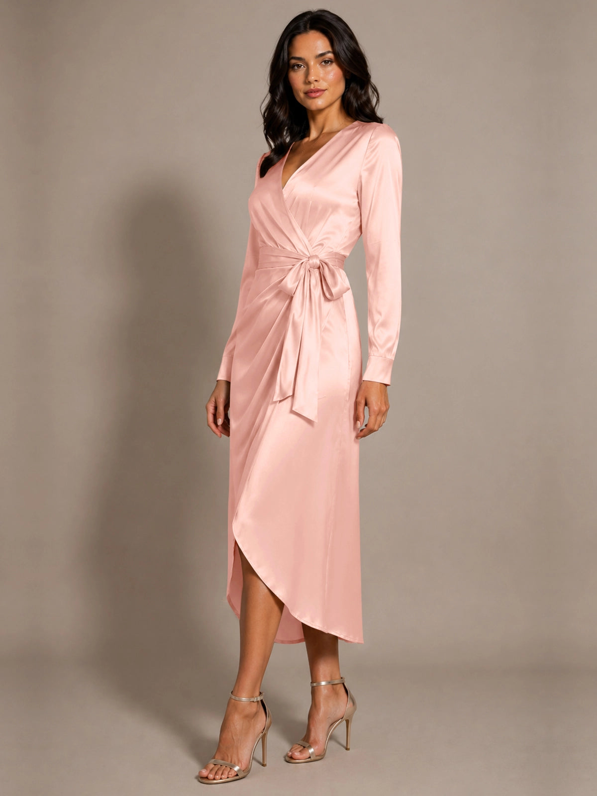 Silk-like Mother of the Bride Dress with Self-Tie Sash 