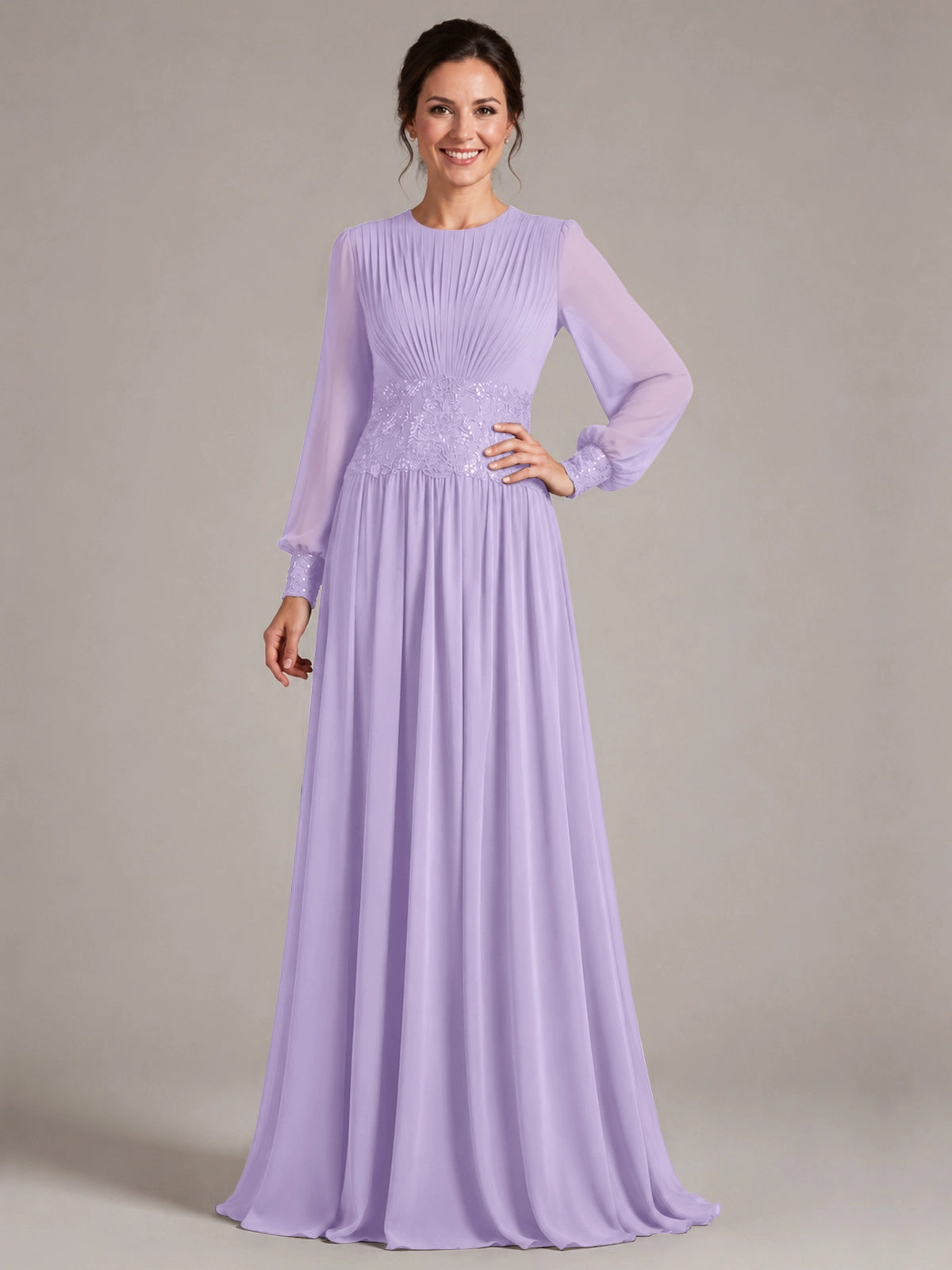 Chiffon Mother of the Bride Dress with Jewel Neckline 