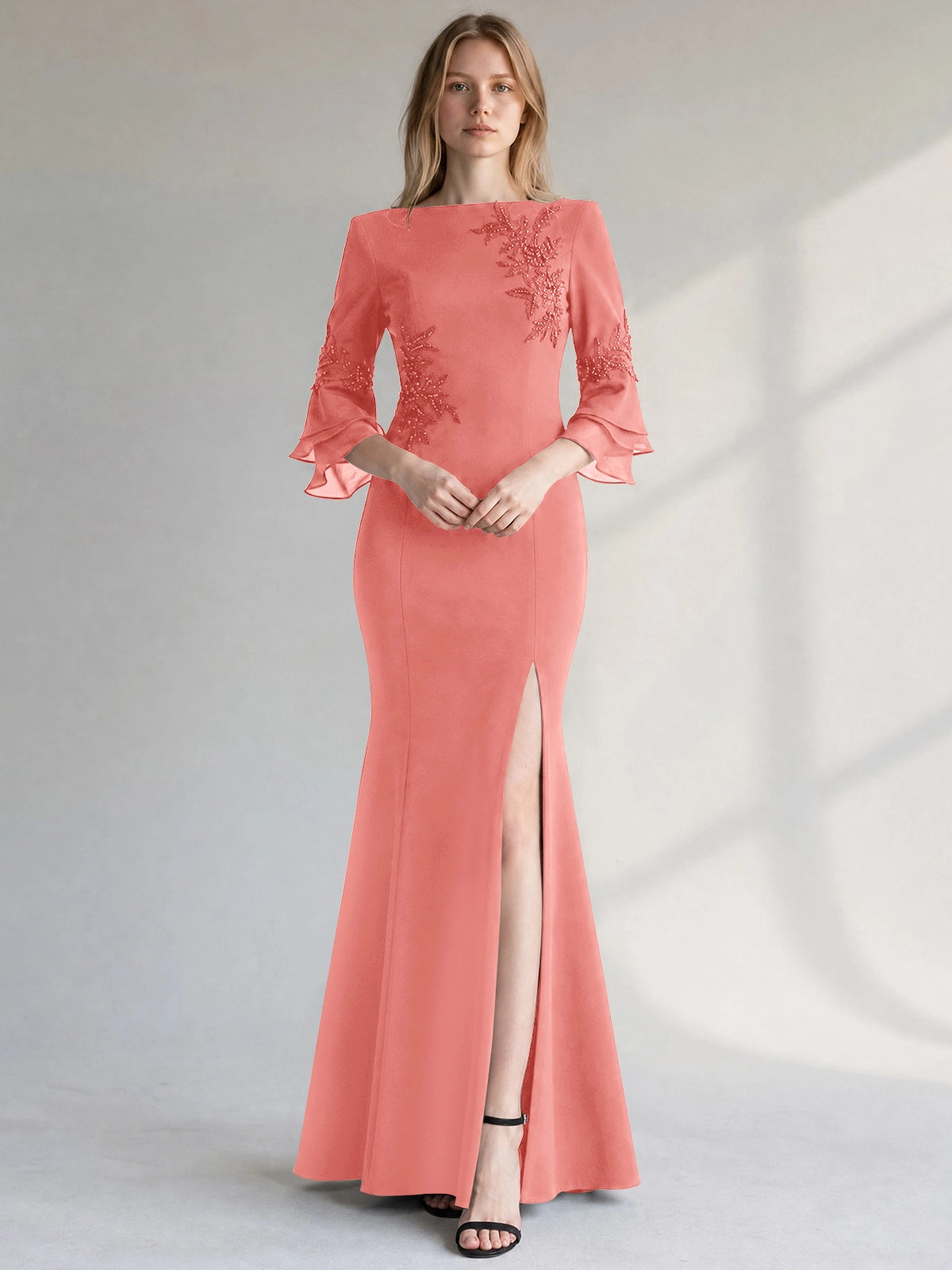 Chiffon Mother of the Bride Dress with 3/4 Sleeves