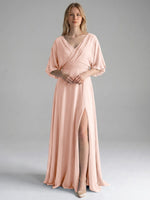 V-neck Slit Ruched Mother Dress 