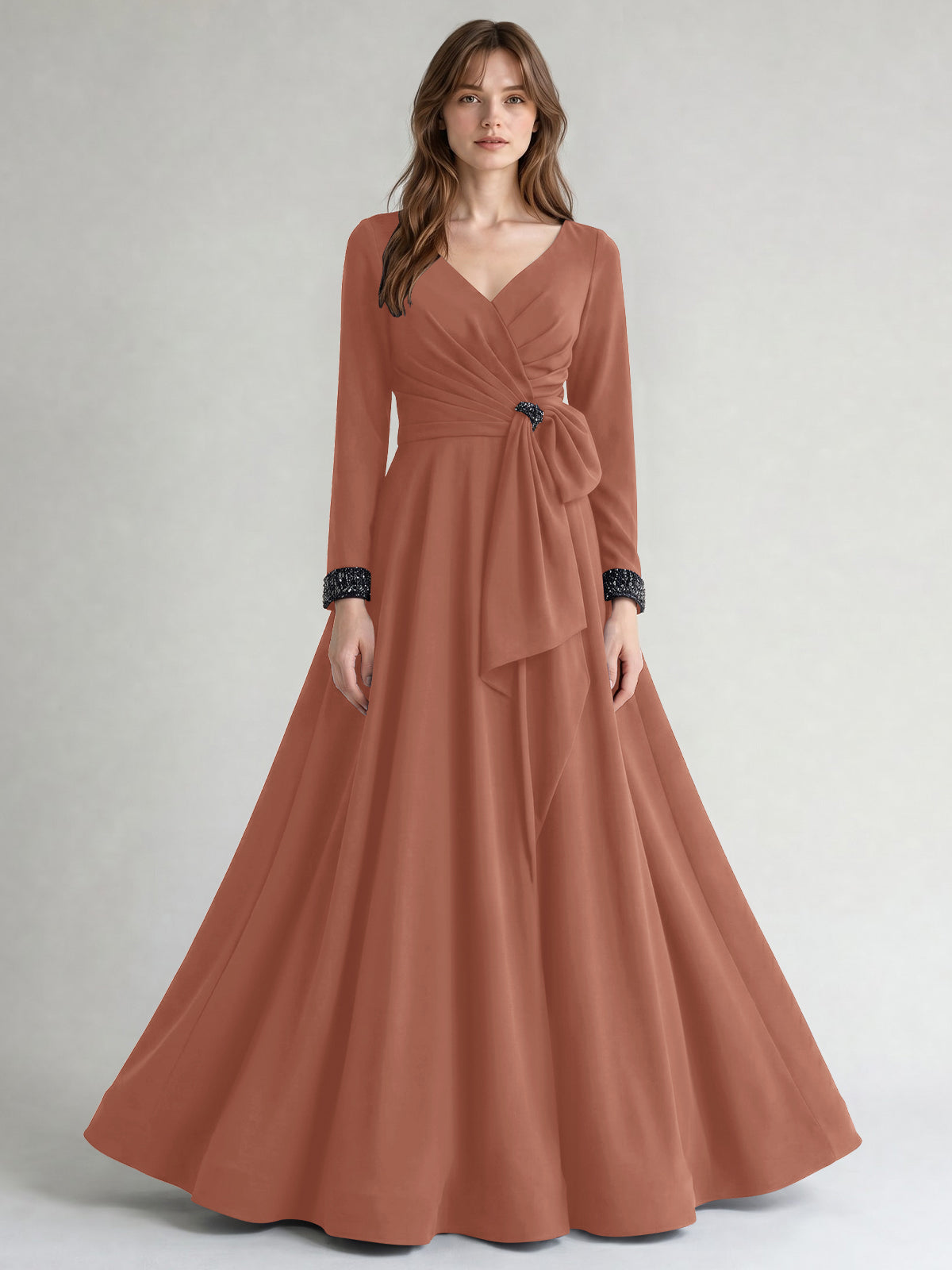 Stretch Satin Mother of the Bride Dress with Crystal
