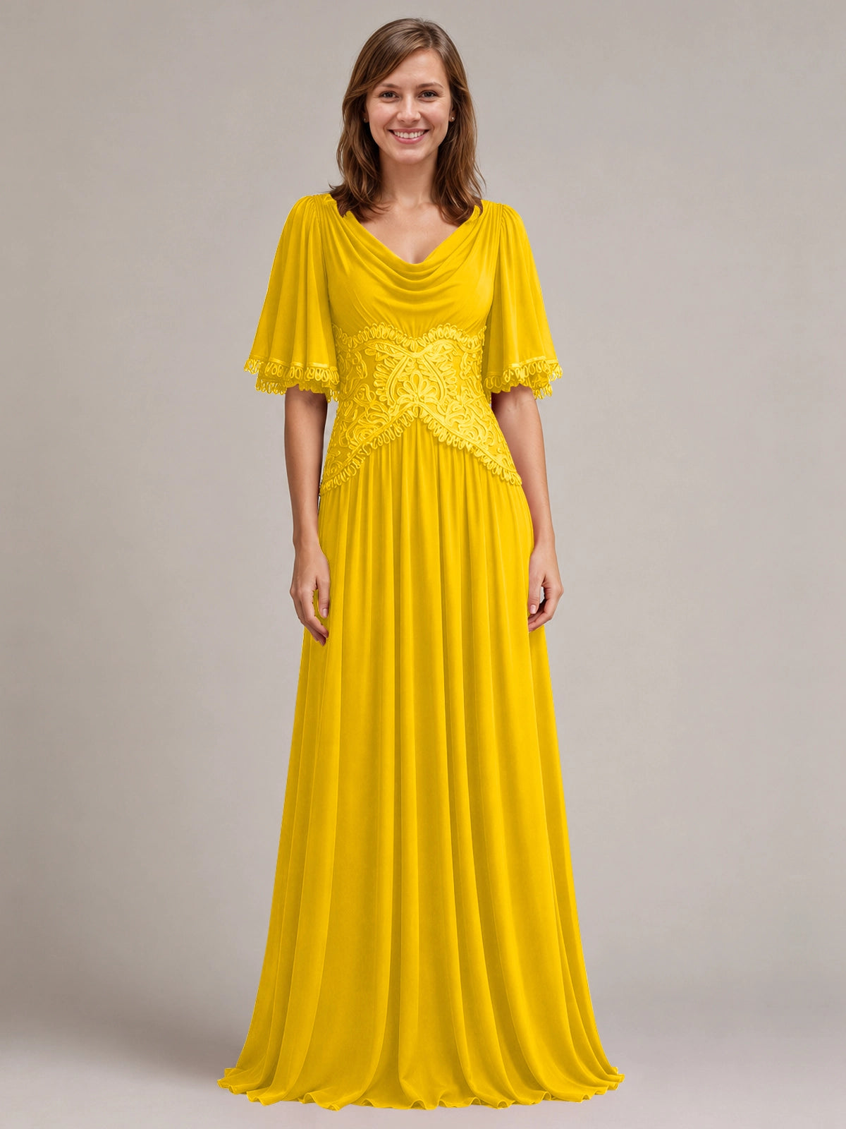 Cowl Neck Mother of the Bride Dress with Applique 