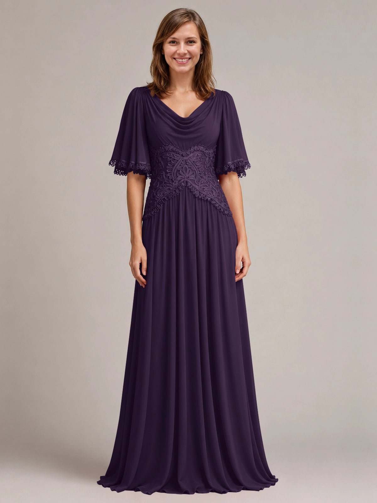 Cowl Neck Mother of the Bride Dress with Applique 