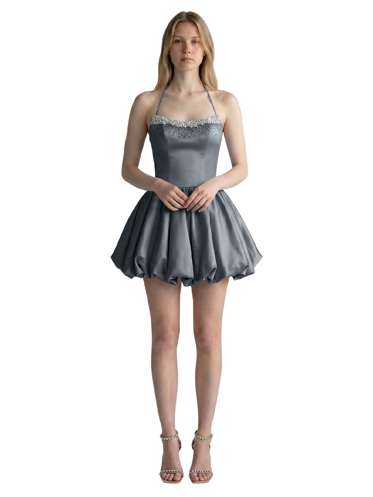 Beading Bubble Hem Mini Dress 