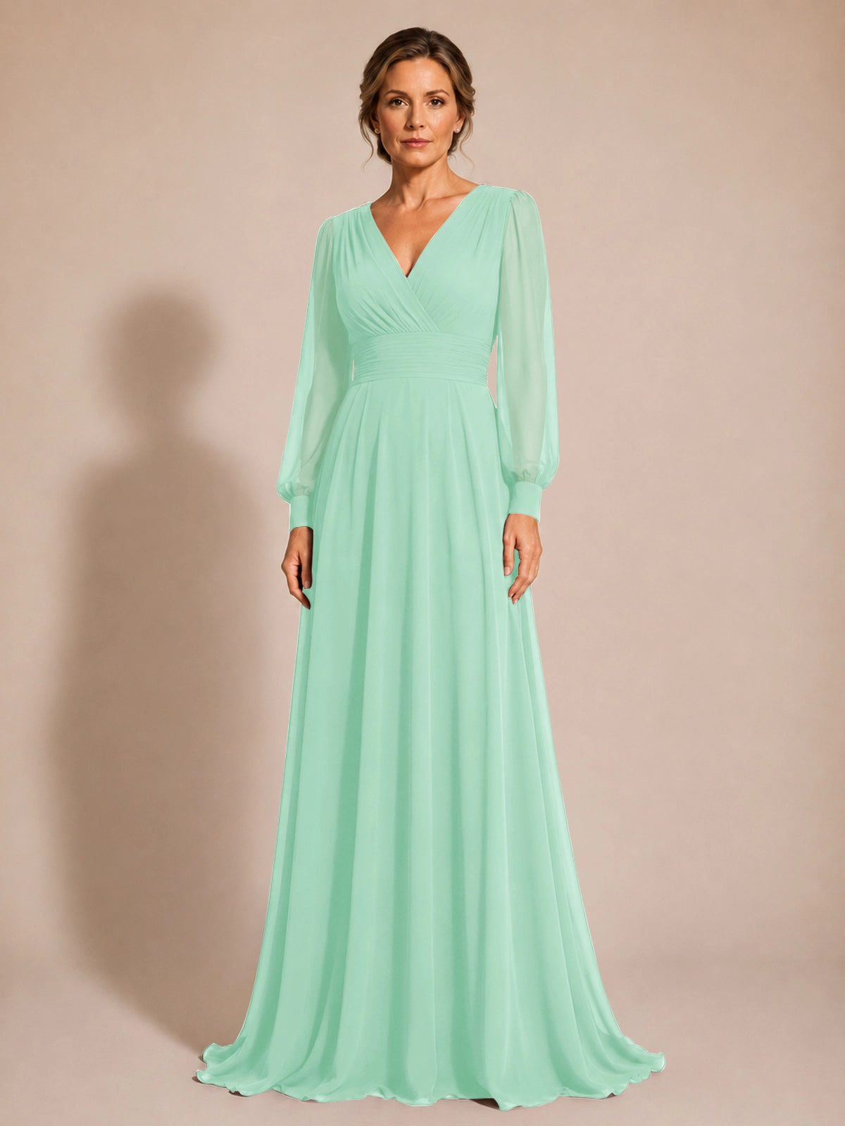 Chiffon Mother of the Bride Dress with Long Sleeves 