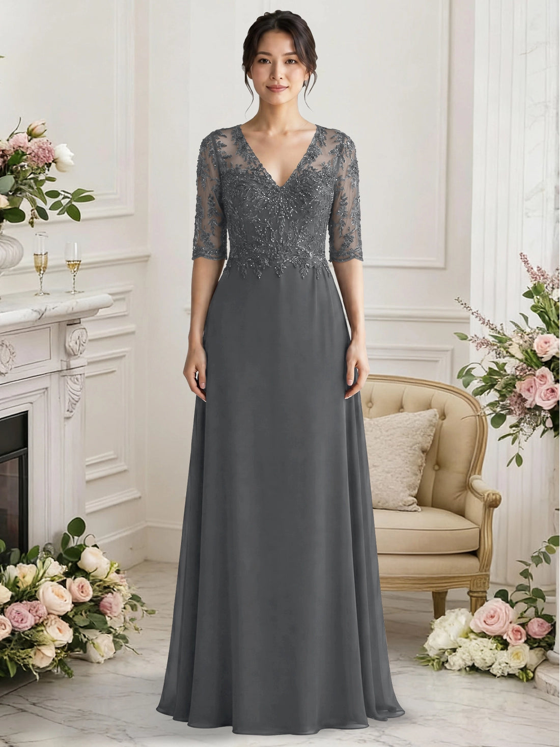 Lace Mother of the Bride Dress with Half Sleeves