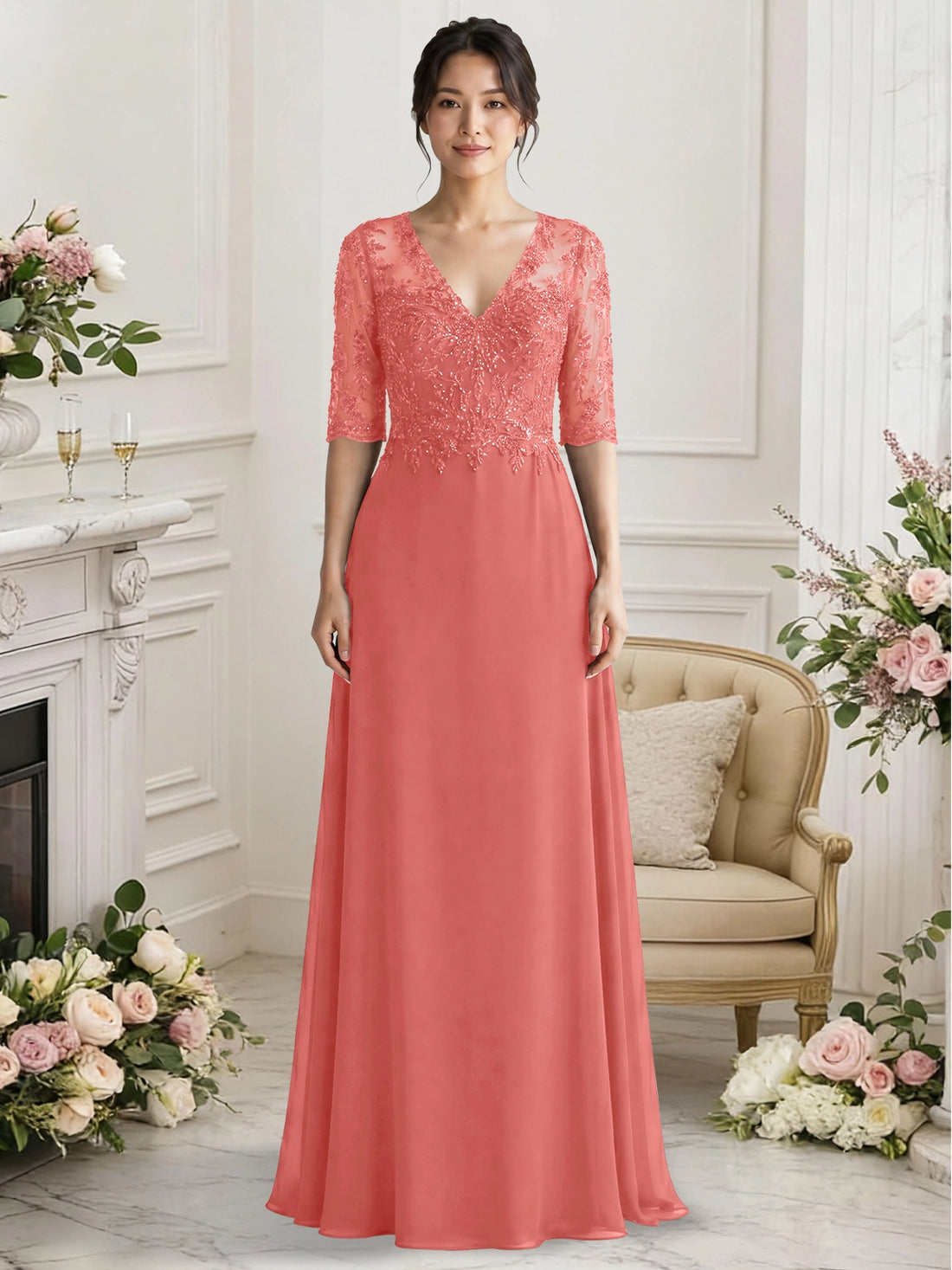 Lace Mother of the Bride Dress with Half Sleeves