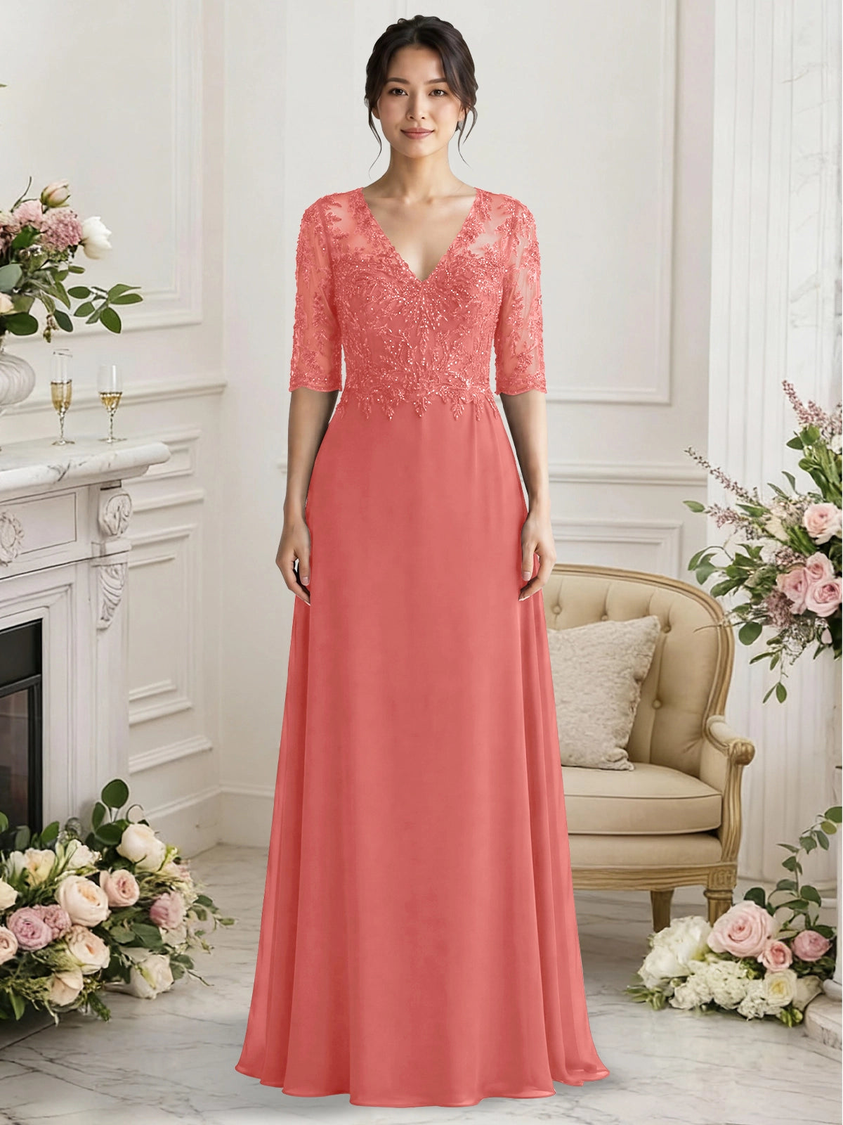 Lace Mother of the Bride Dress with Half Sleeves