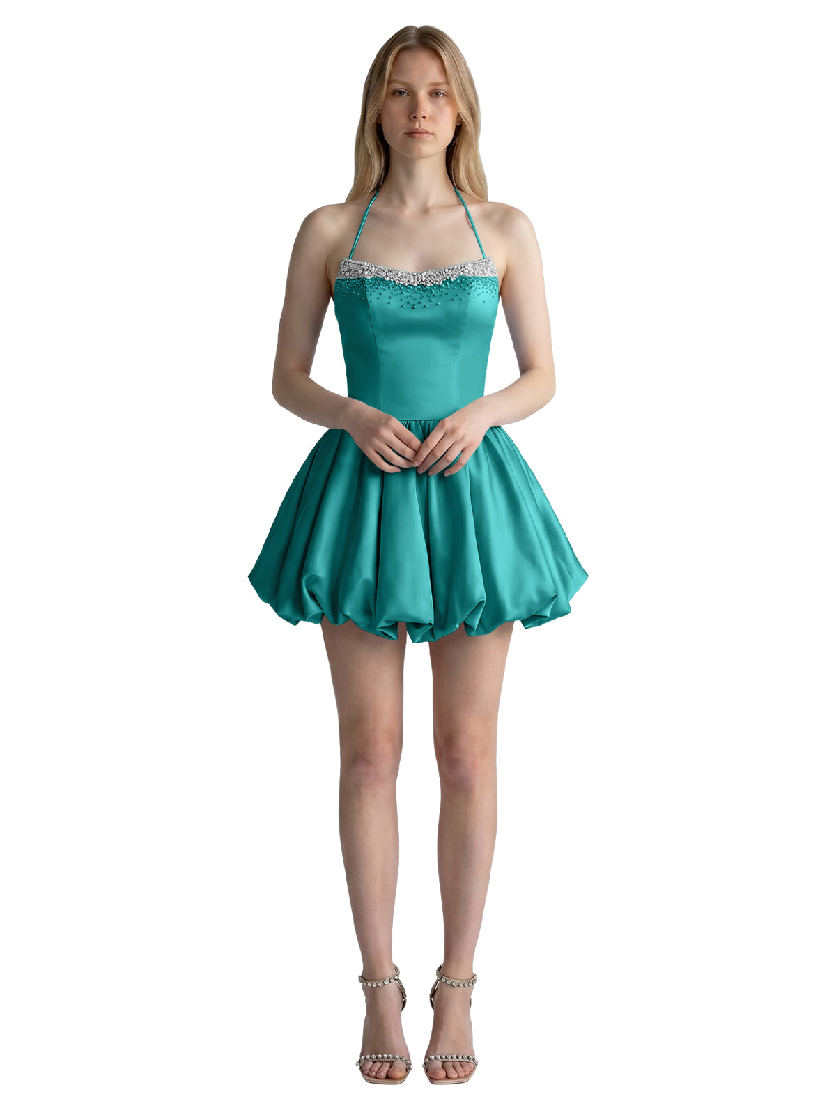 Beading Bubble Hem Mini Dress 