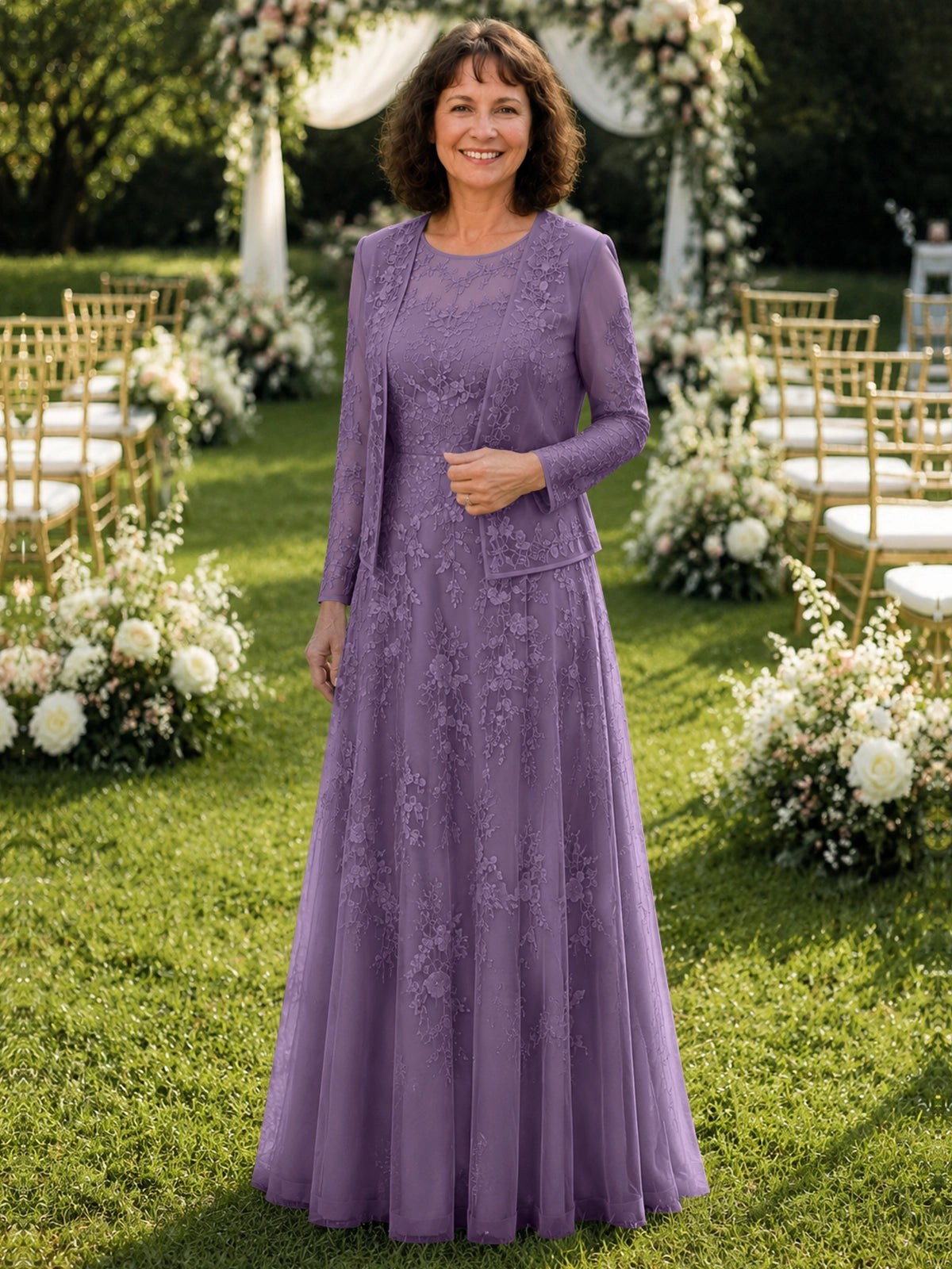 A-line Mother of the Bride Dress with Lace 