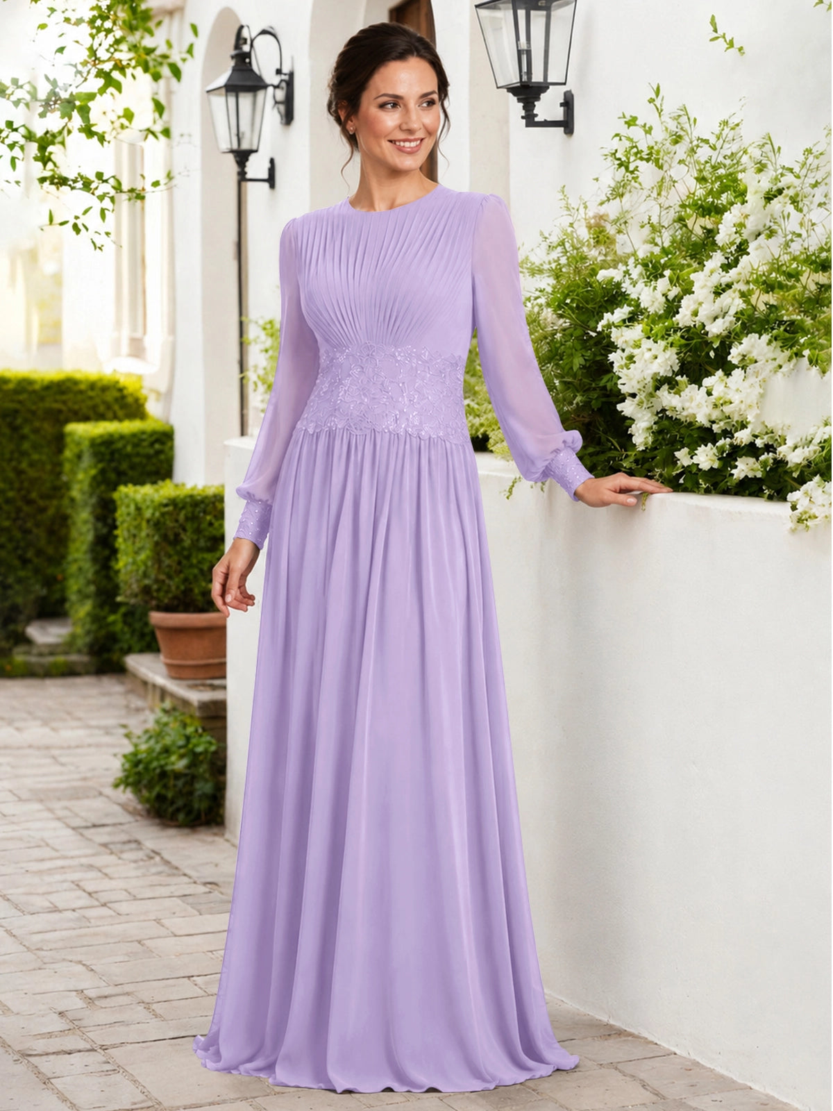 Chiffon Mother of the Bride Dress with Jewel Neckline 