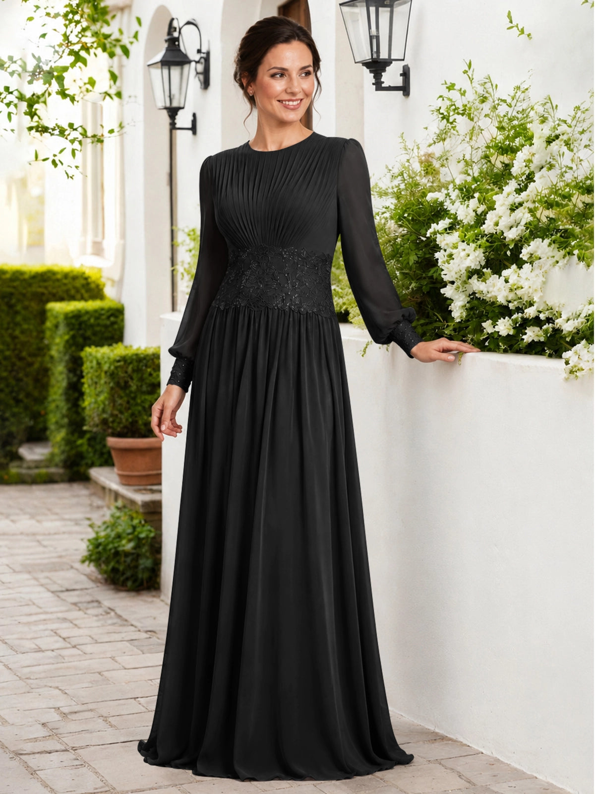 Chiffon Mother of the Bride Dress with Jewel Neckline 