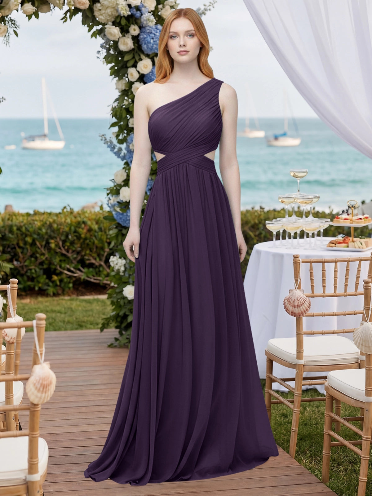 One-Shoulder Side Cut-Out Bridesmaid Dress 