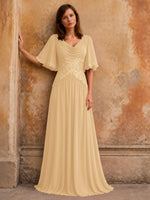 Cowl Neck Mother of the Bride Dress with Applique 
