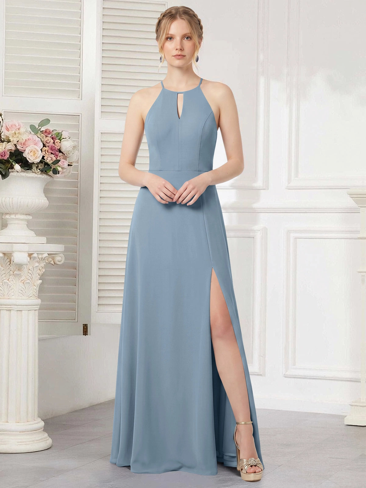 Chiffon Bridesmaid Dress with Halter 