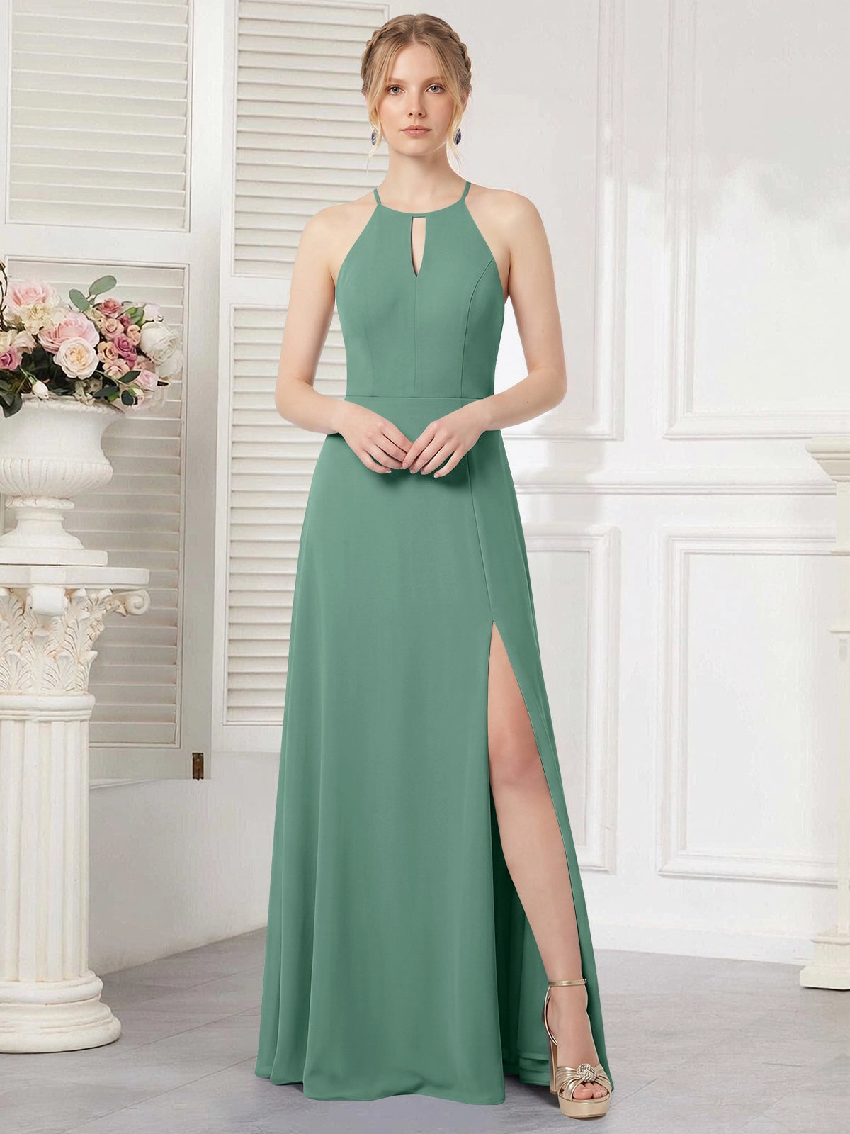 Chiffon Bridesmaid Dress with Halter 
