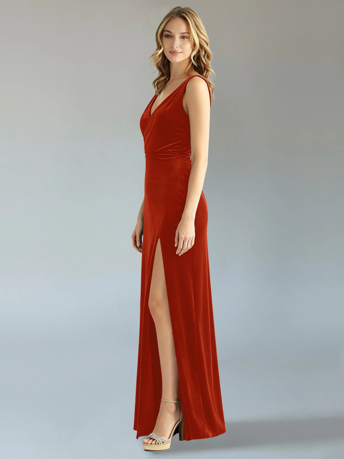 Velvet Bridesmaid Dress with Slit 
