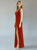 Velvet Bridesmaid Dress with Slit 